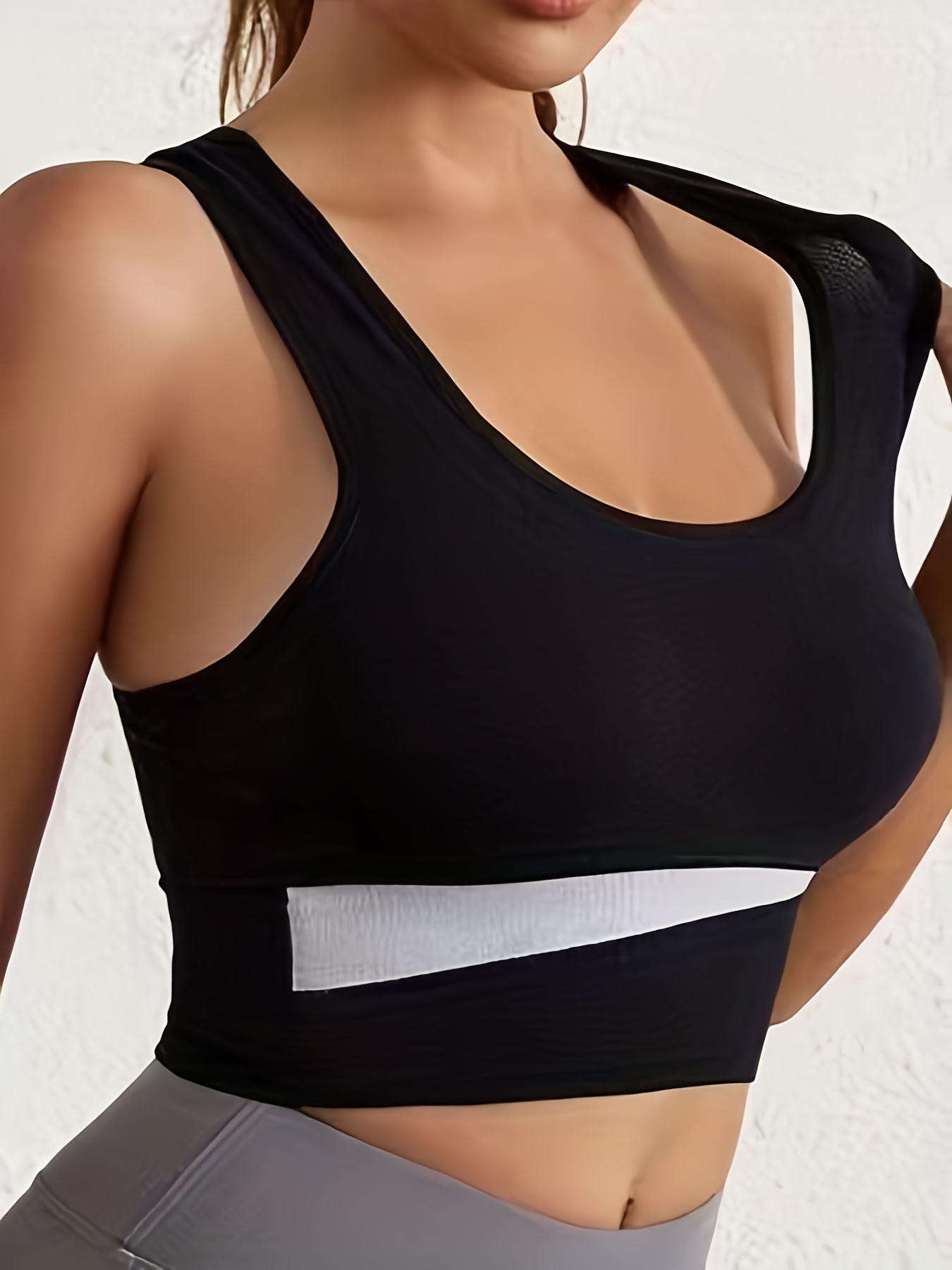 Color Block High Impact Racer Back Sports Bra, Round Neck Workout Exercise  Yoga Running Compression Bra, Women's Lingerie & Underwear
