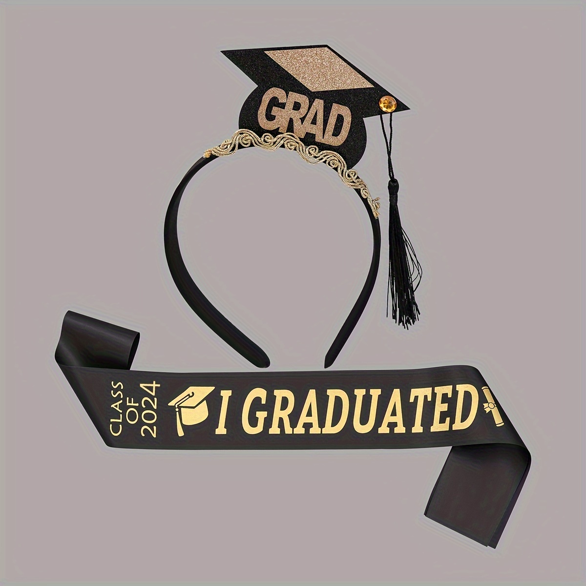 

Set/2pcs, Graduation Accessories Grad Headband And Shoulder Strap, Perfect For Class Of 2024 Party Decoration