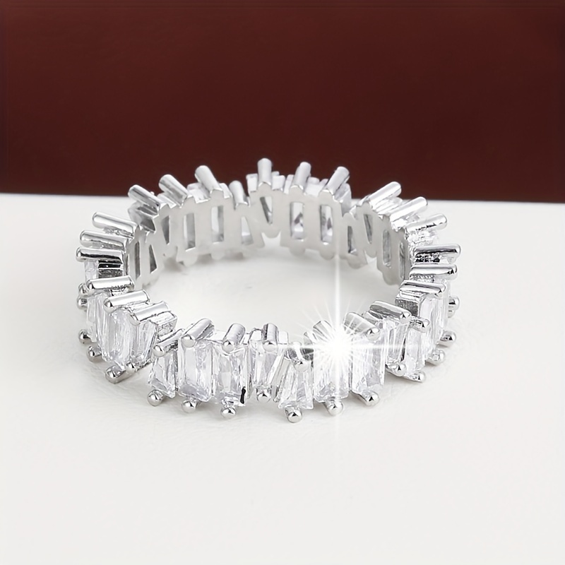 Geometric Zirconia Ring Women, Elegant Silver Jewelry
