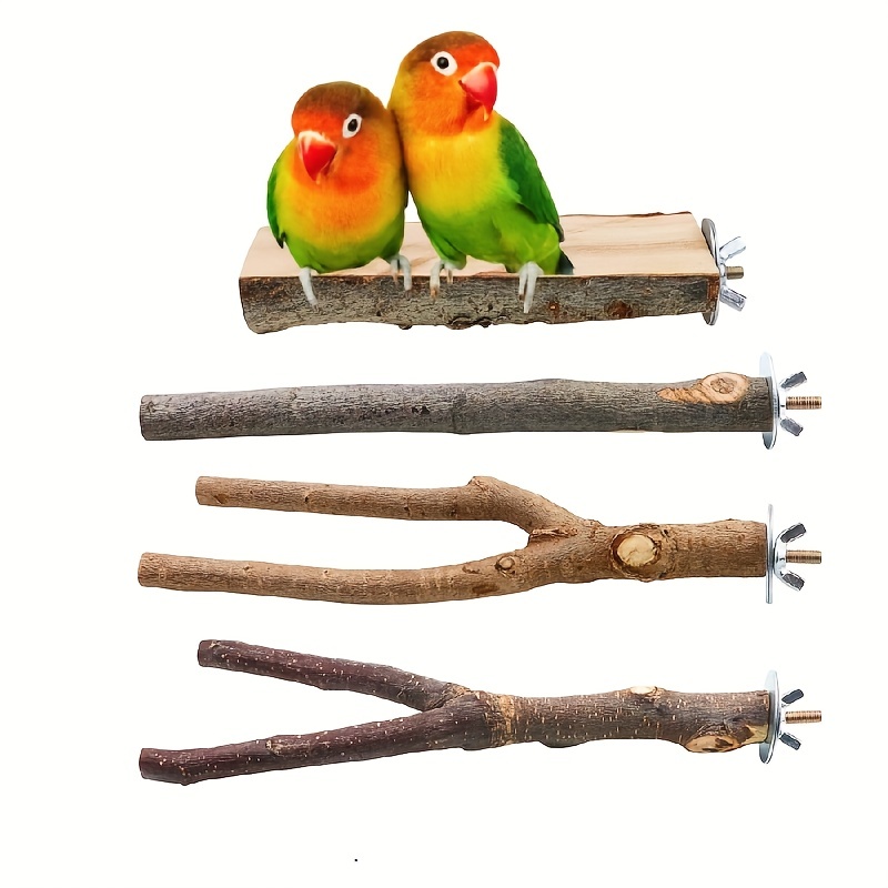 

4 Pack Natural Wood Bird Perch Parrot Stand Branches Fork Toys, Pet Bird Cage Wooden Hanging Perch Platform Hammock Swing Toy For Small Parakeets, Budgies, Cockatiels