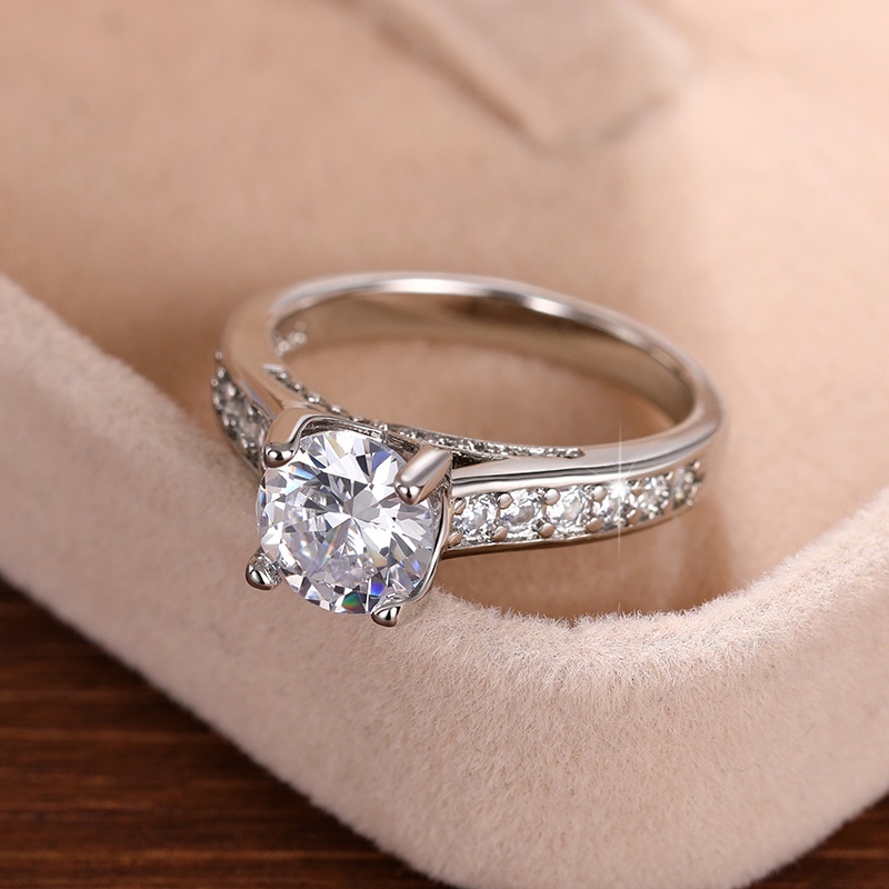 Women Romantic Wedding Ring, 925 Silver Plated Zircon Engagement Ring