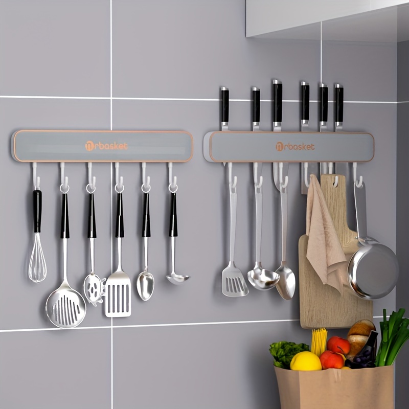 1PCS Multi-functional Wall-Mounted Knife Holder with Hooks and