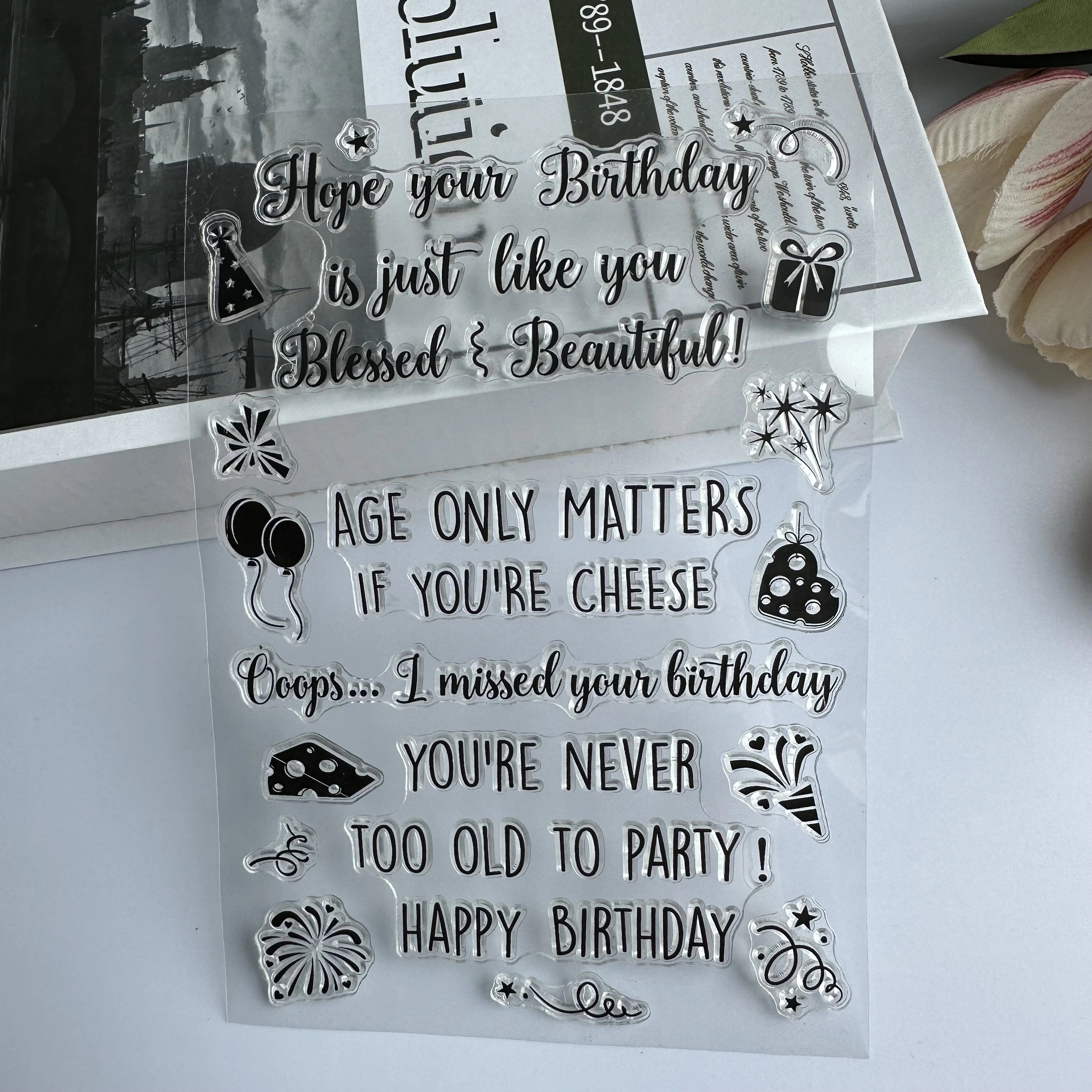 Happy Birthday Colorful Words Clear Stamp Silicone Stamp Cards with Sentiments, Letters Clear Rubber Seal Stamps for Holiday Card Making Decoration