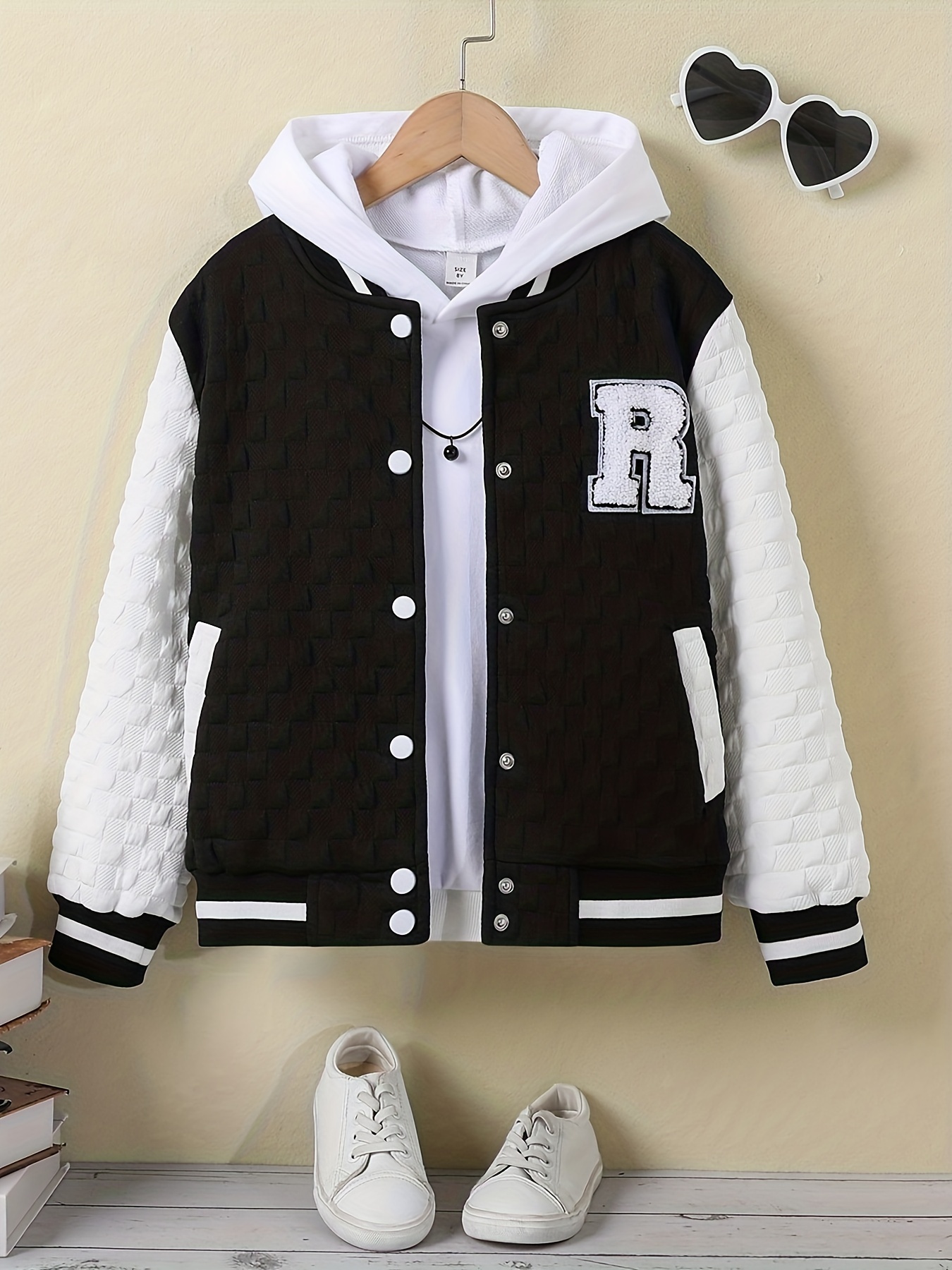 Fall/Winter Non-Stretch Casual Varsity Jacket, Men's Single Button Lapel Neck Letter Graphic Long Sleeve School Print Color Block Button Up Spring