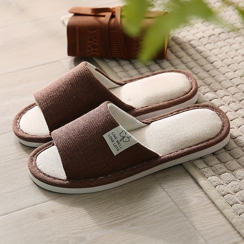 Unisex Cotton Linen Slippers Open Toe Bedroom Slippers