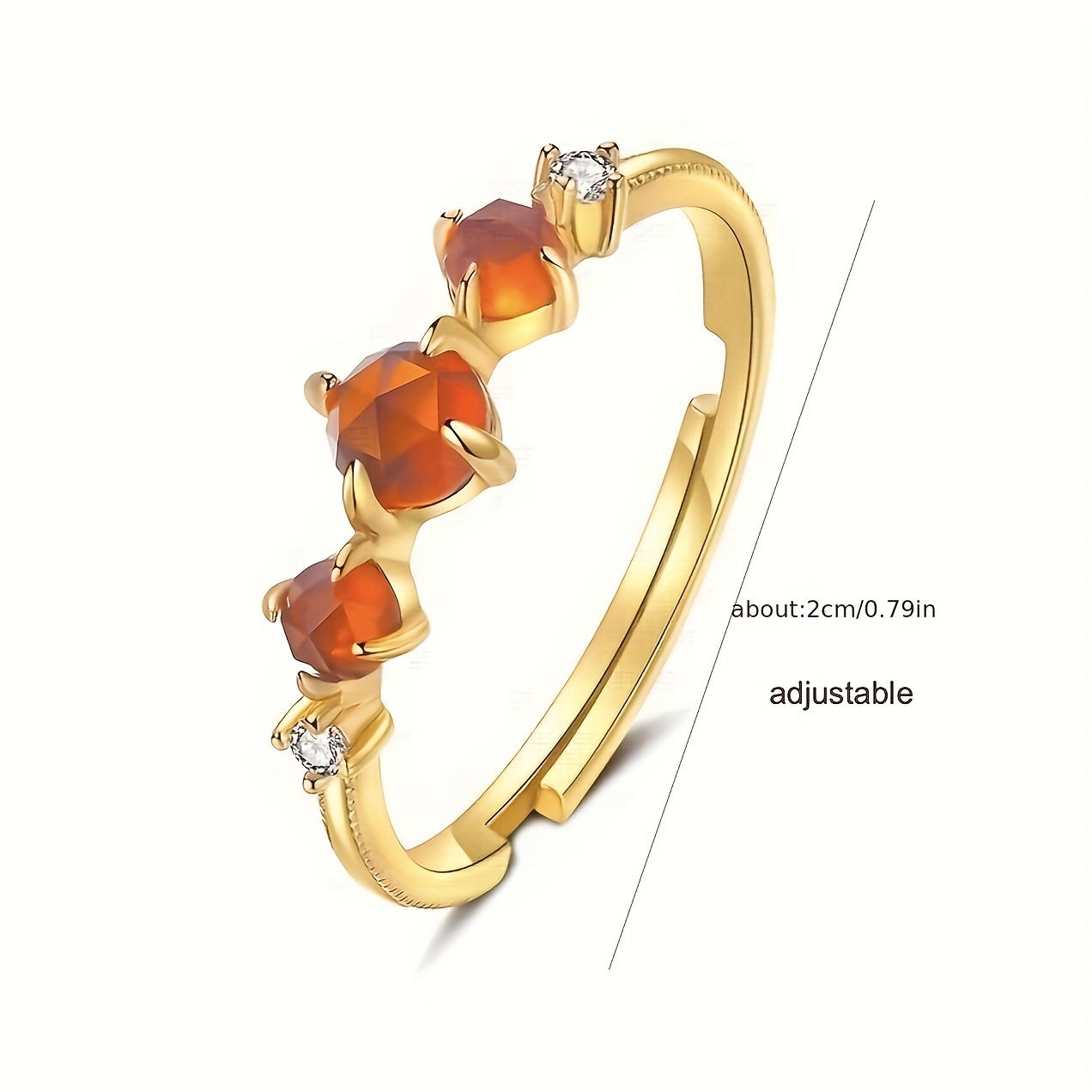 Orange Garnet Ring, Retro Temperament Gemstone Finger Ring
