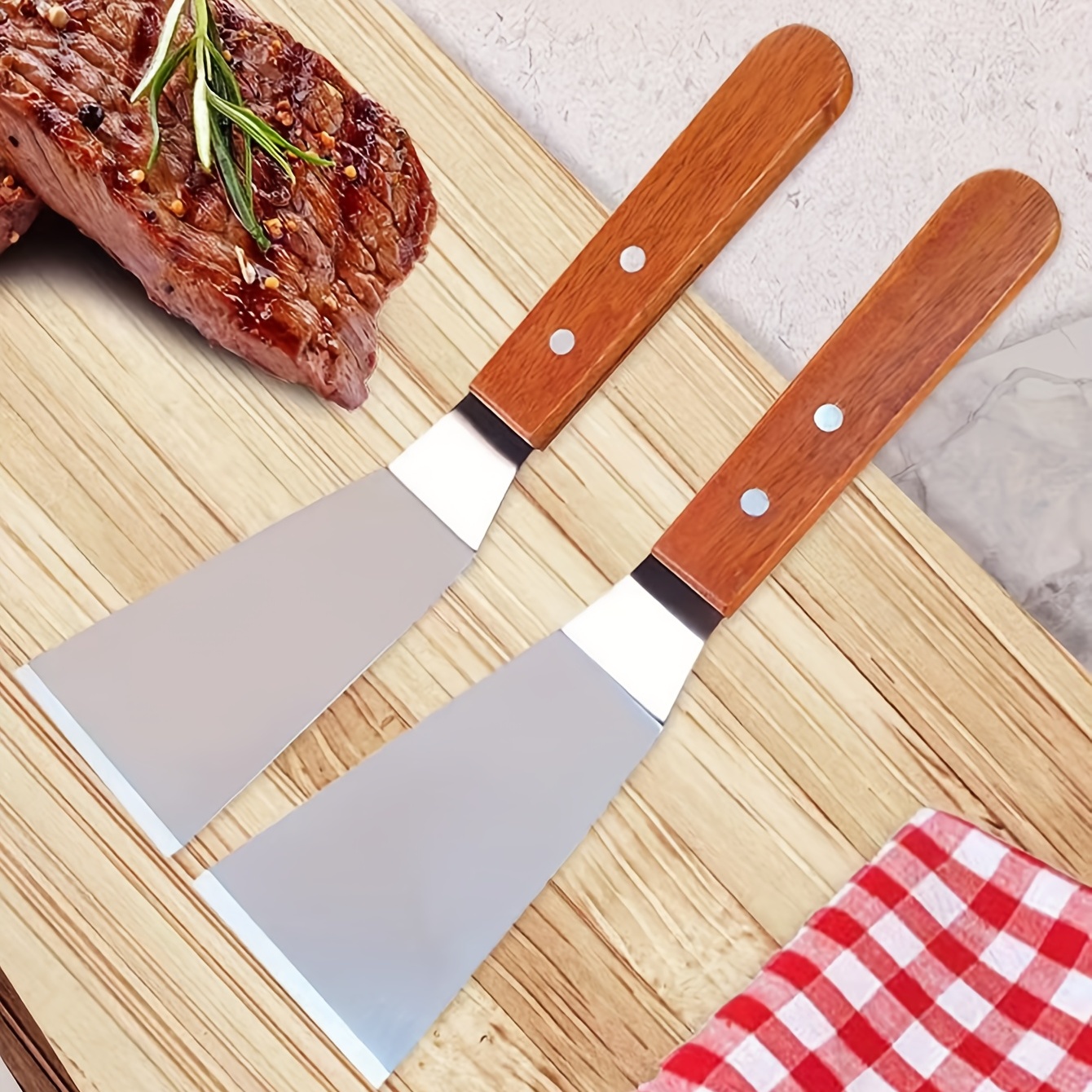 Ensemble de spatules en métal en acier inoxydable - spatule plate grattoir  à crêpes spatule rabattable - ustensile en métal idéal pour plaque de  barbecue plaque plate en fonte Accessoires - fonte