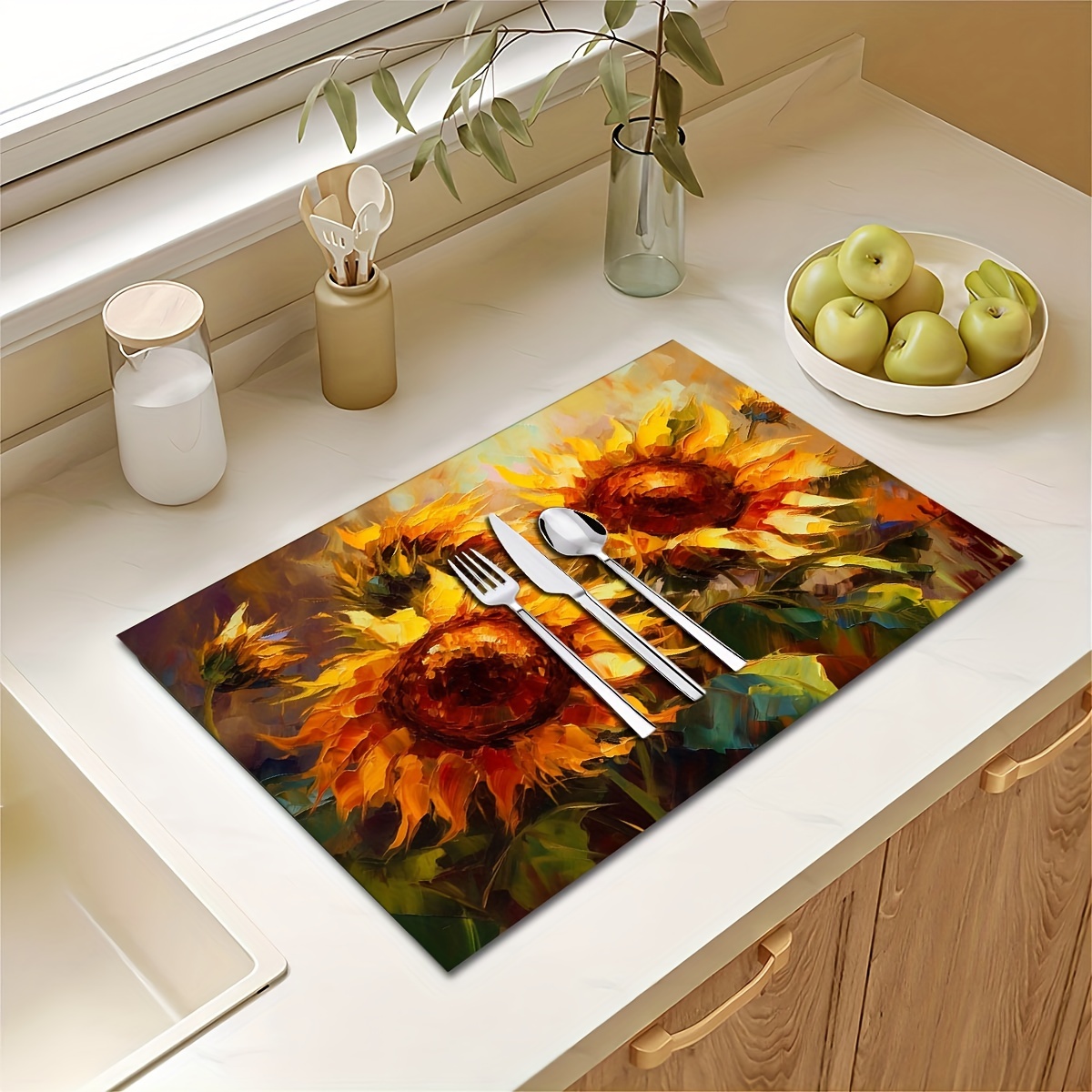 Sunflower Pattern Dish Drying Mat For Countertop - Temu