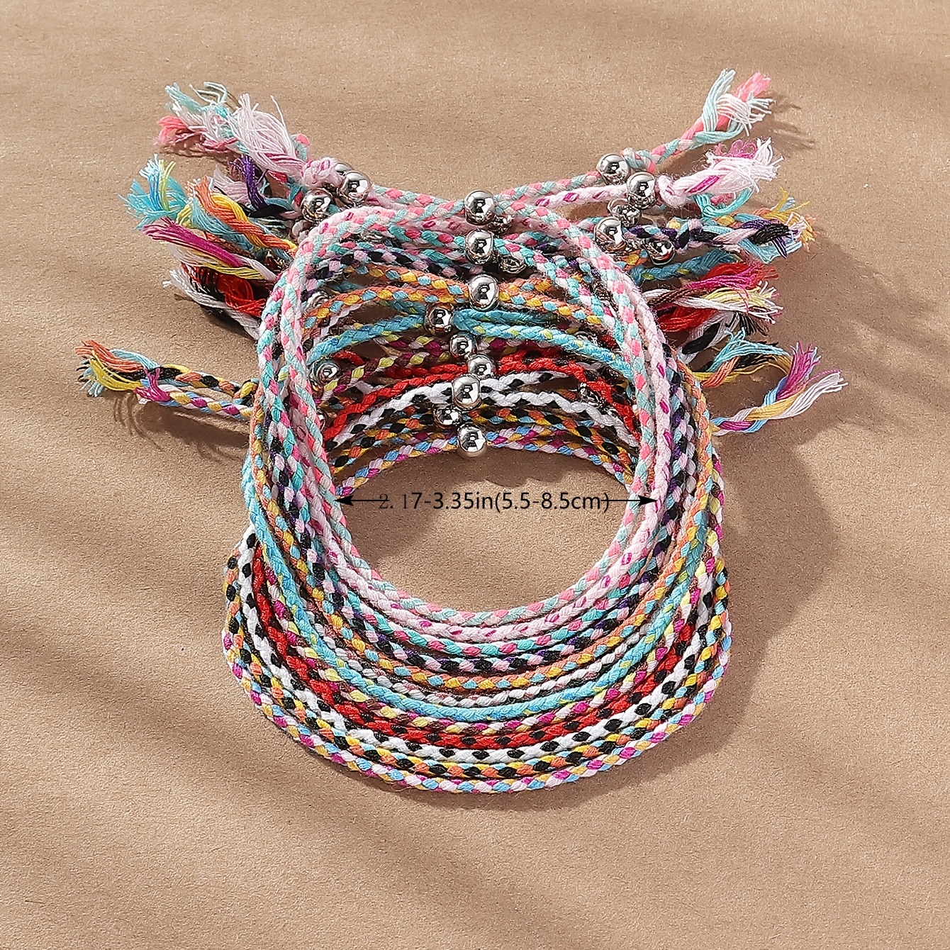 12pcs Colorful Braided Bracelets Set, Adjustable Boho Style