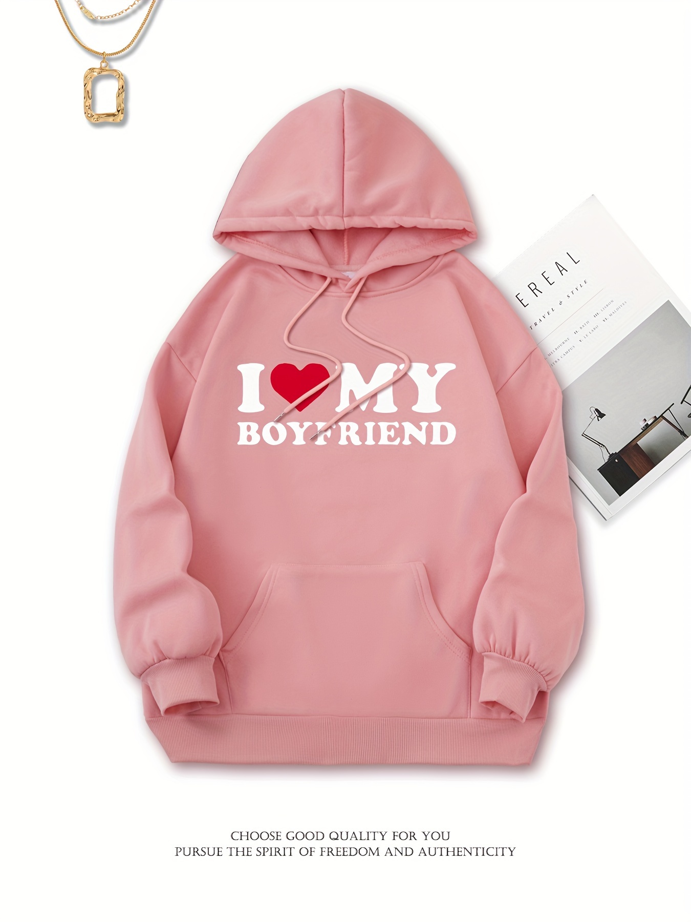 Love Boyfriend Letter Graphic Fleece Lined Casual Drawstring - Temu