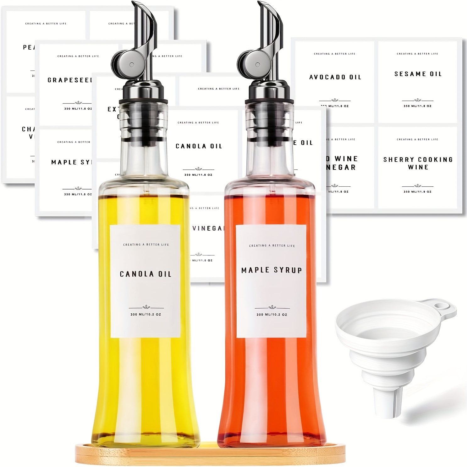  Oil Dispenser Bottle For Kitchen - Glass Oil Bottle Set - Oil  and Vinegar Dispenser - Refill Funnel & Pouring Spouts & Labels : Home &  Kitchen