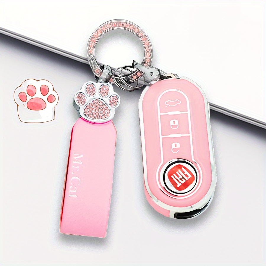 Car Key Fob Cover With Rhinestone Cat's Claw Keychains ,Soft TPU Car Key  Holder/Case Shell For Fiat 500 Key Cover For Boyue, Girl Gifts