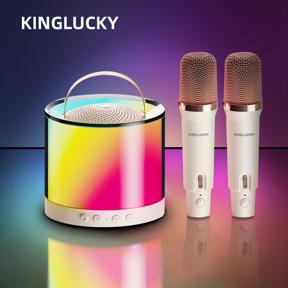 Machine de karaoké avec 2 microphones sans fil, haut-parleur Bluetooth  portable pour adultes et enfants, micros et lumières dynamiques - AliExpress