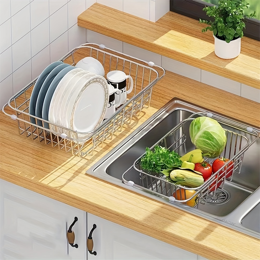 Adjustable Stainless Steel Kitchen Dish Drying Sink Rack Drain Strainer  Basket