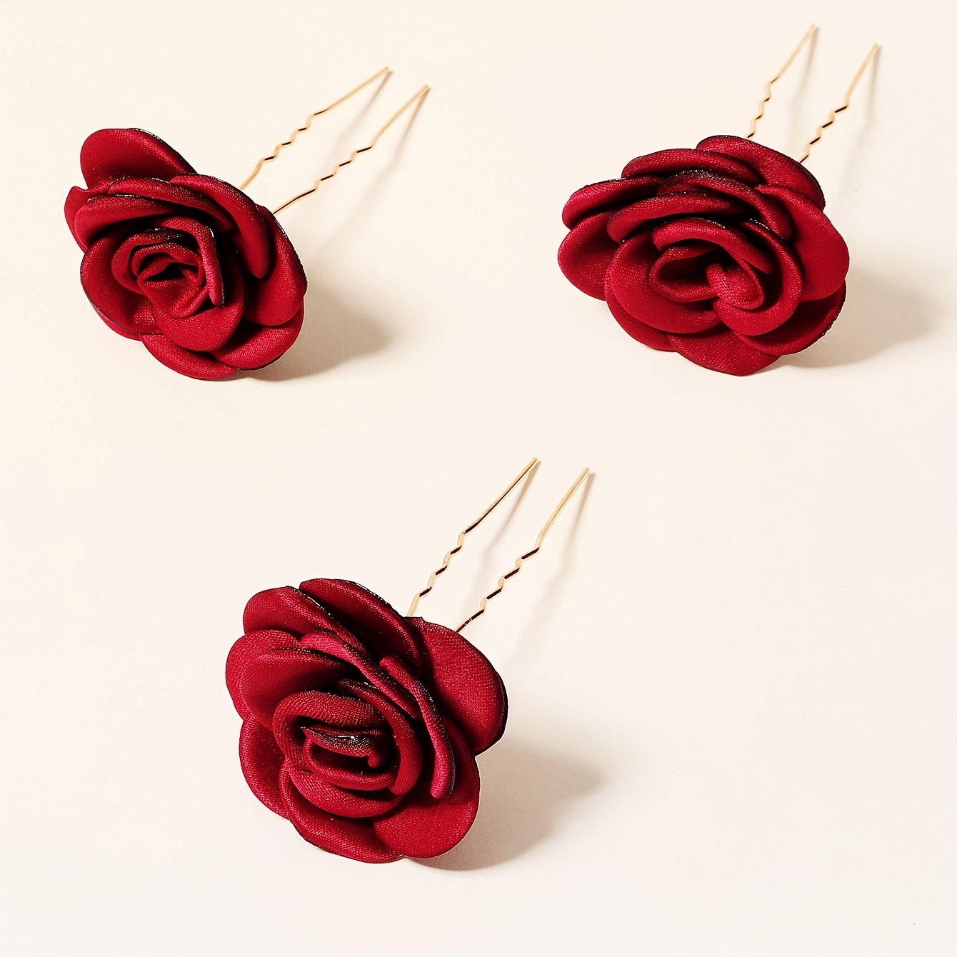 3pcs Rose Hair Pin Bridal Head Accessories U Shaped Hairpin