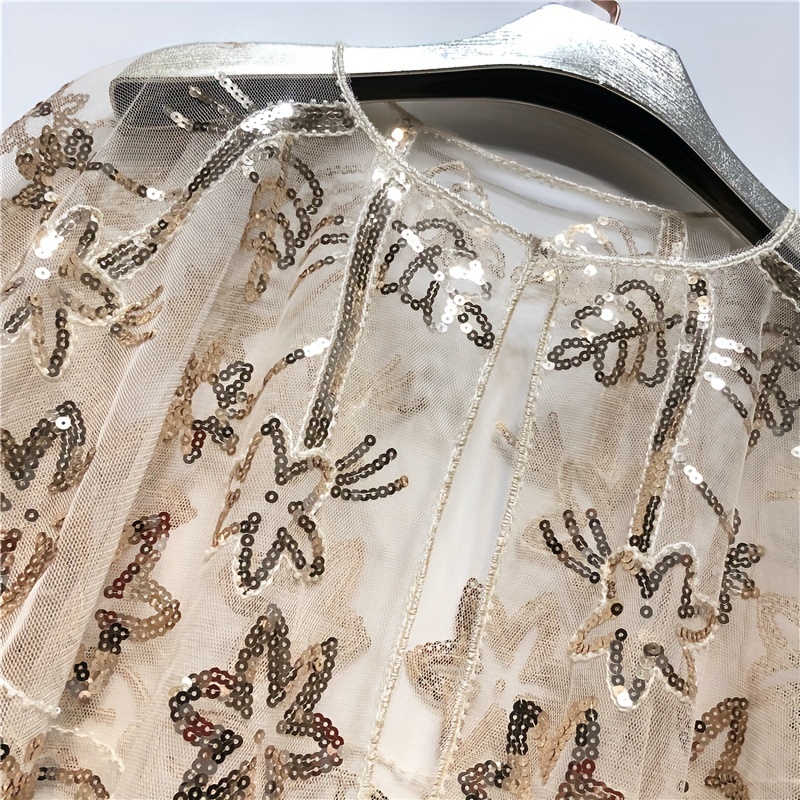 Vintage Sequin Embroidery Shawl Ruffles Cape