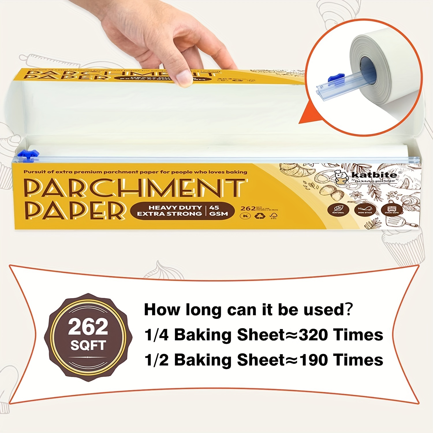 Unbleached Parchment Paper Roll for Baking 12 in x 315 in, Heavy Duty &  Non-stick Baking Paper with Slide Cutter, Brown Parchment Paper for  Cooking