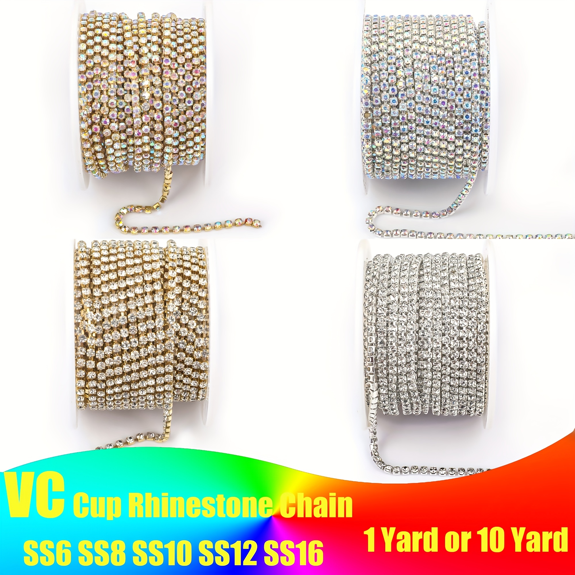18ss Crystal Rhinestone Chain (set in silver metal) 10 yard bolt: Glitz and  Glamour