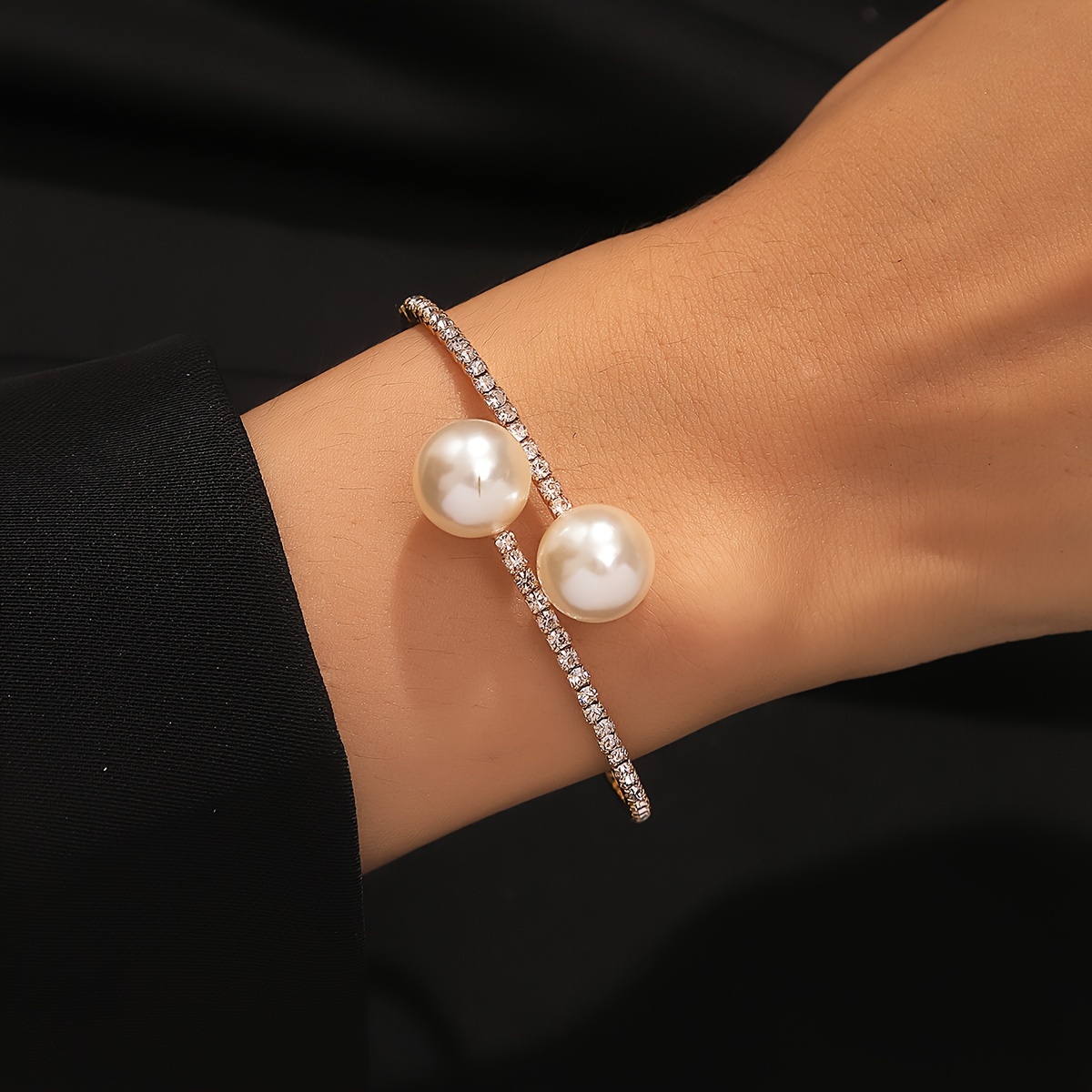 Western Cross-Border Inlaid Rhinestone Pearl Open Individual Light Luxury Premium Sense Cold Style Women'S Bracelet