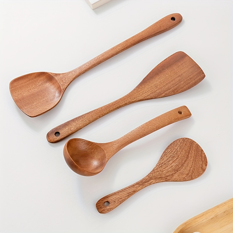 Cucharas de cocina grandes de silicona, paquete de 2 cucharas  antiadherentes con mango de madera maciza y ranurada, cucharas de cocina de  silicona
