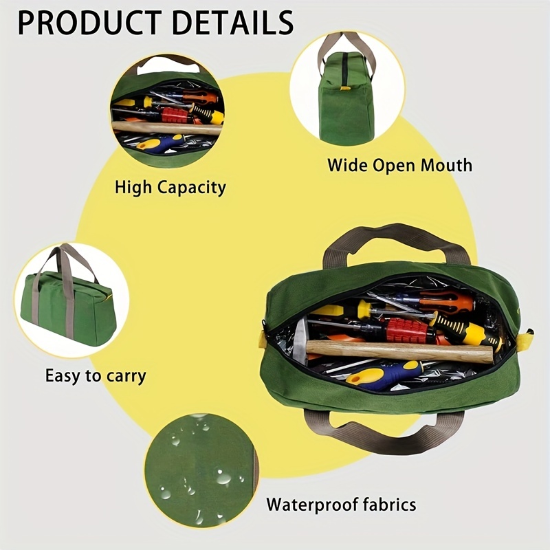 Bolsa de herramientas pequeña de 14 pulgadas, bolsa de herramientas de boca  ancha, bolsa organizadora de herramientas impermeable, bolsa de