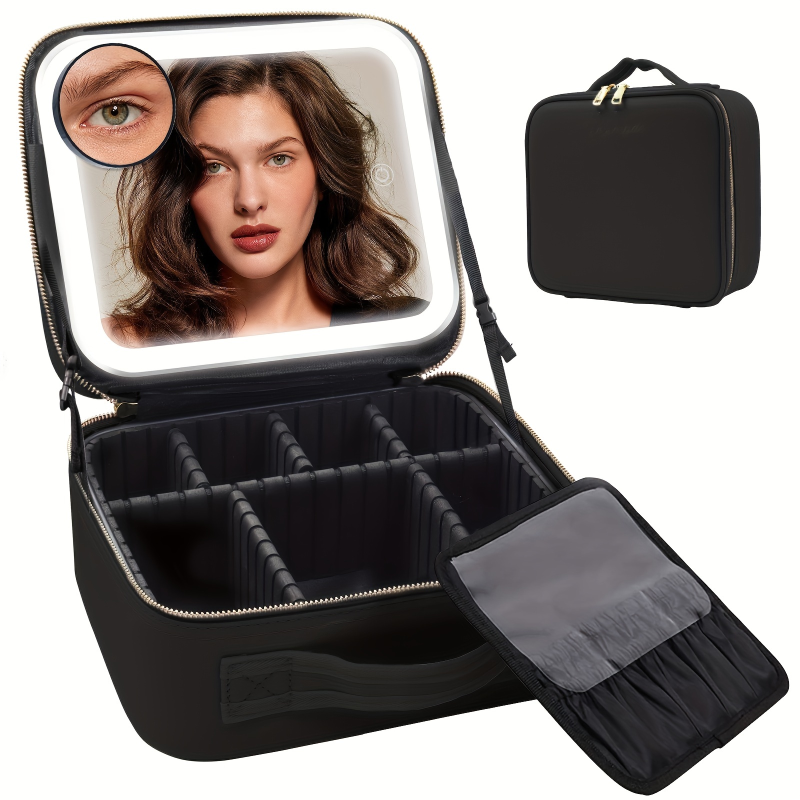 

Travel Makeup Bag With Led Mirror, Portable Professional Cosmetic Bag, Makeup Train Case With Adjustable Dividers