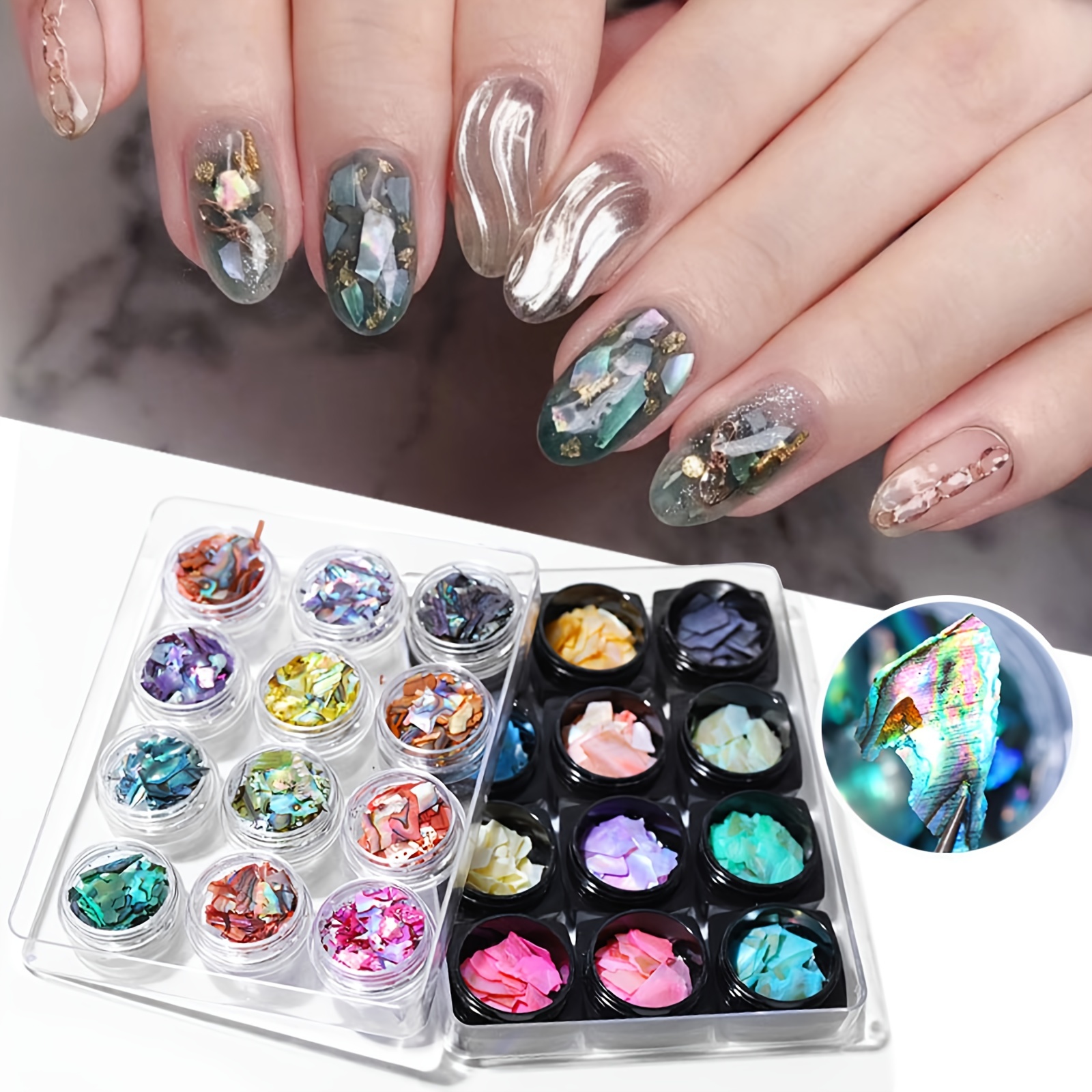 Japanese Abalone Shell 3D Nail Piercing Charms Slice Ultra Thin & Irregular  Manicure Decorations 1 Bottle From Hisweet, $23.89
