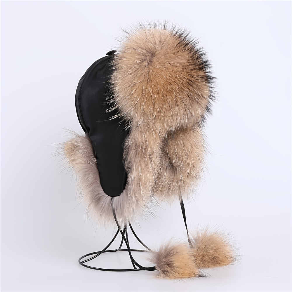 Faux Fox Fur Fluffy Trapper Hat Winter Warm Bomber Hat - Temu Canada