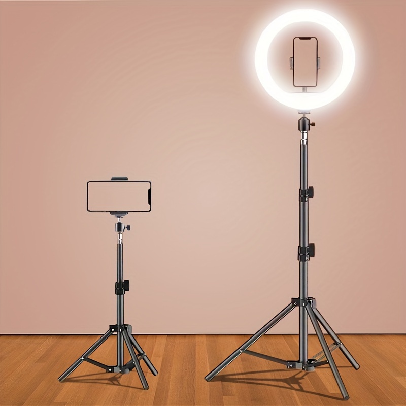 Anillo de luz con soporte y soporte para teléfono, anillo de luz para  selfie de 10.2 pulgadas con trípode ajustable de 65 pulgadas, kit de luz  LED