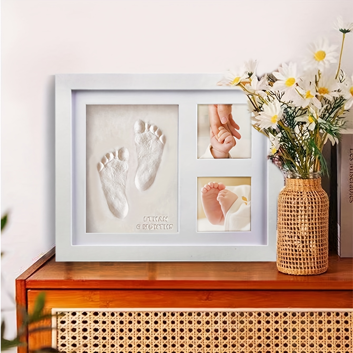 

Personalized Baby Hand & Footprint Kit - Wooden Keepsake Frame For Newborns, Unique Gift For Boys & Girls, Perfect For Kindergarten Decor