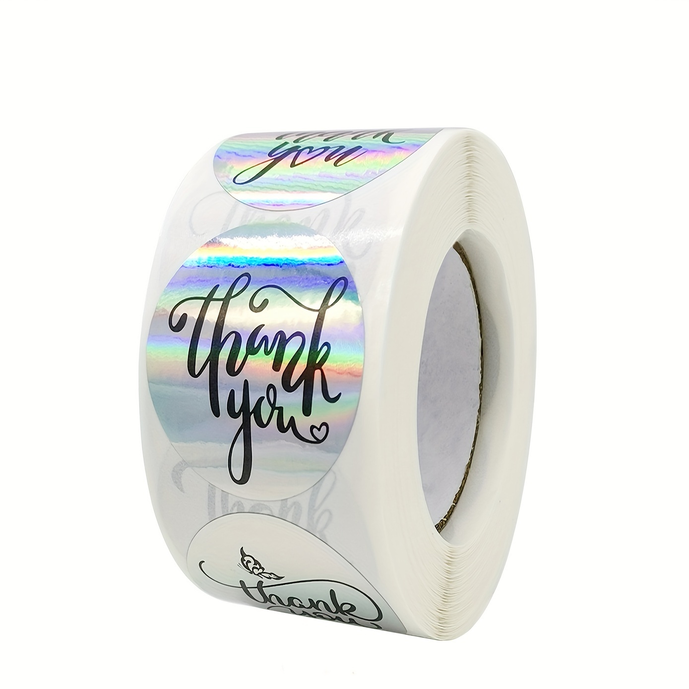 Image of 500pcs Rainbow Laser Thank You Stickers 1inch Small Business Stickers Adhesive Labels For Boutiques Wrapping Supplies