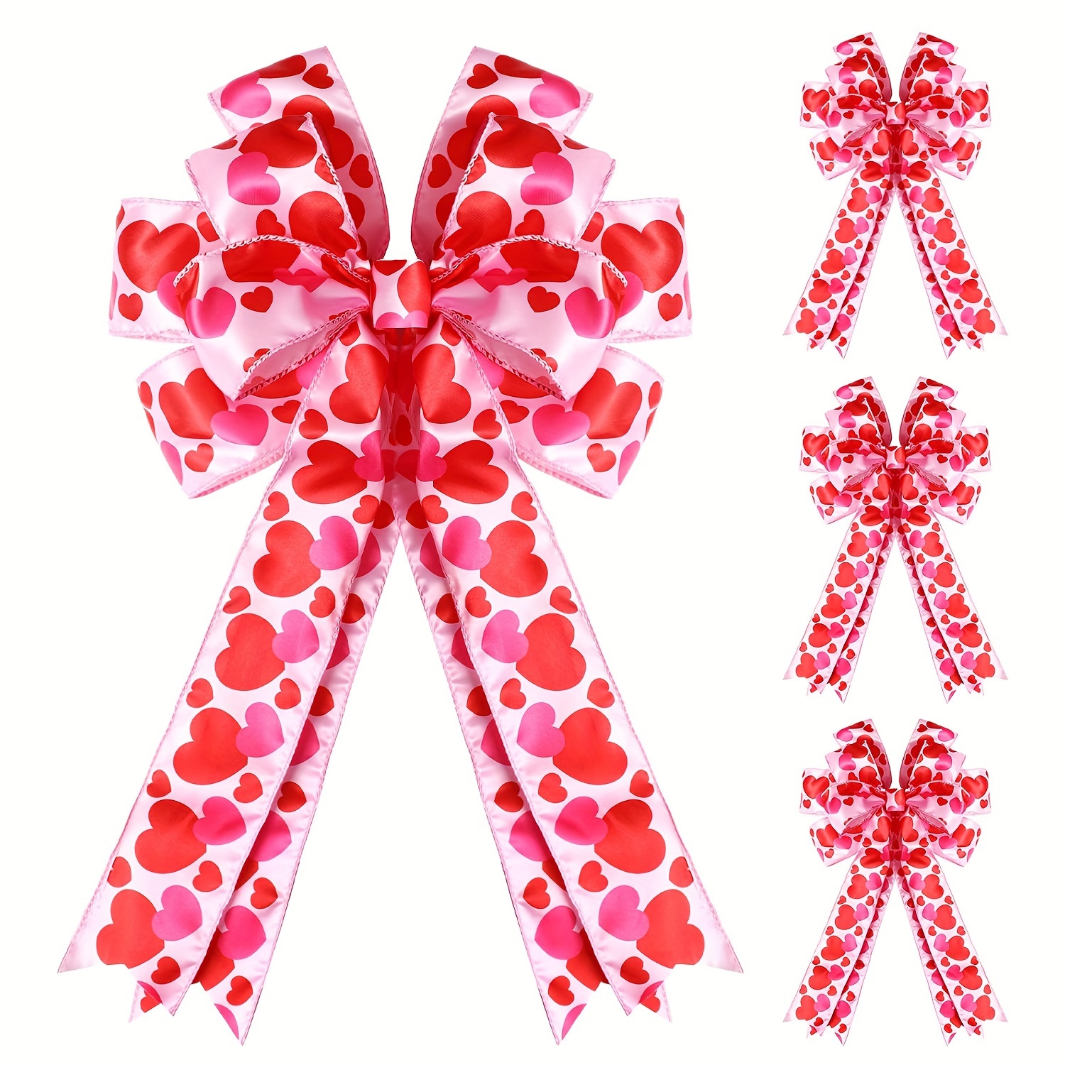 1pc, Valentine Tree Topper Bow With Heart Decorations, 11.4 Inch X19.6 Inch  Large Red Pink Valentines Wreath Bow Decor For Valentine's Day Wedding Hol