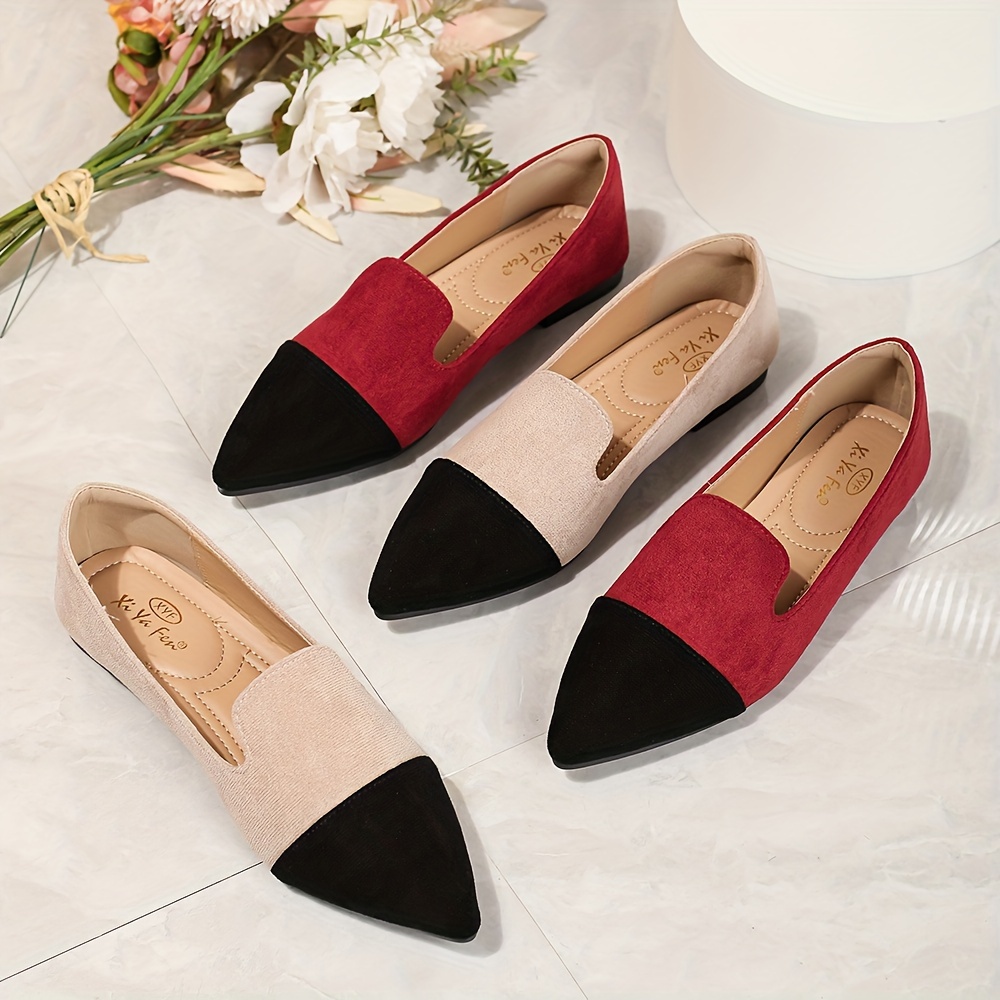 Women's Two Tone Flat Shoes Comfy Pointed Toe Soft Sole Slip - Temu Canada