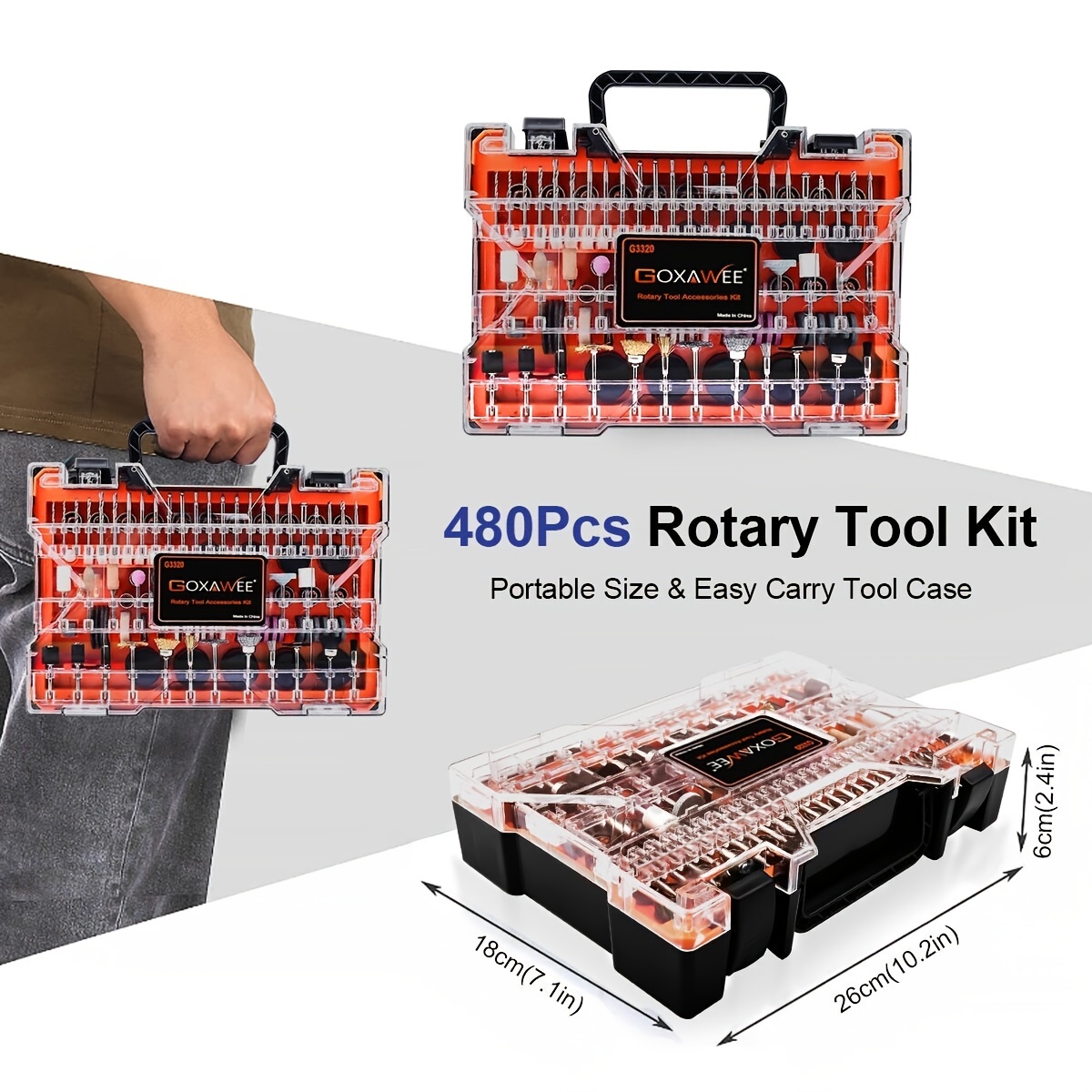 480pcs Rotary Tool Accessories Kit, Goxawee 1/8 inch Shank Rotary Tool Accessory Set, Multi Purpose Universal Kit for Cutting, Drilling, Grinding