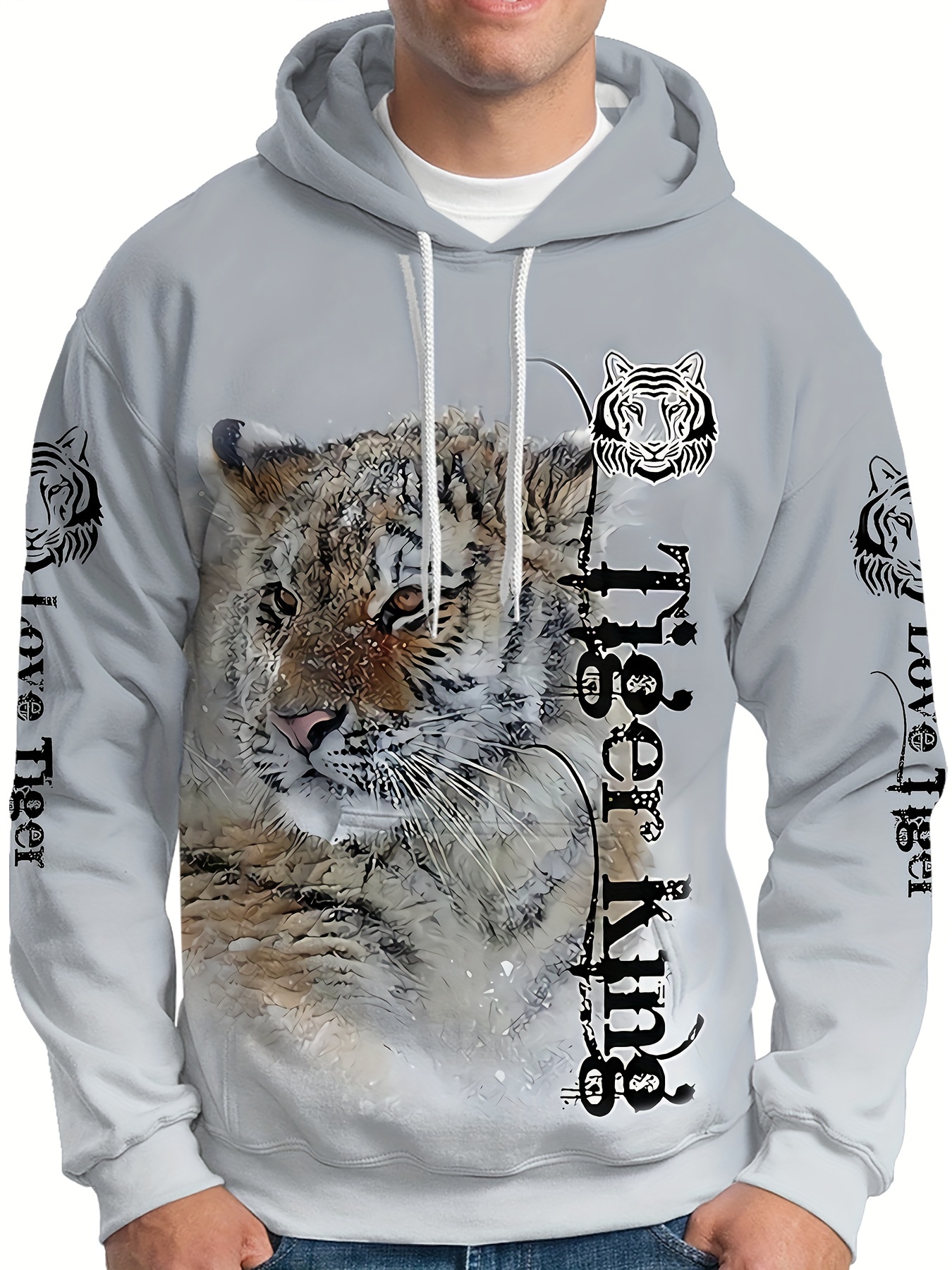 Chaqueta Con Capucha Estampado De Tigre Blanco 3D Para Hombre