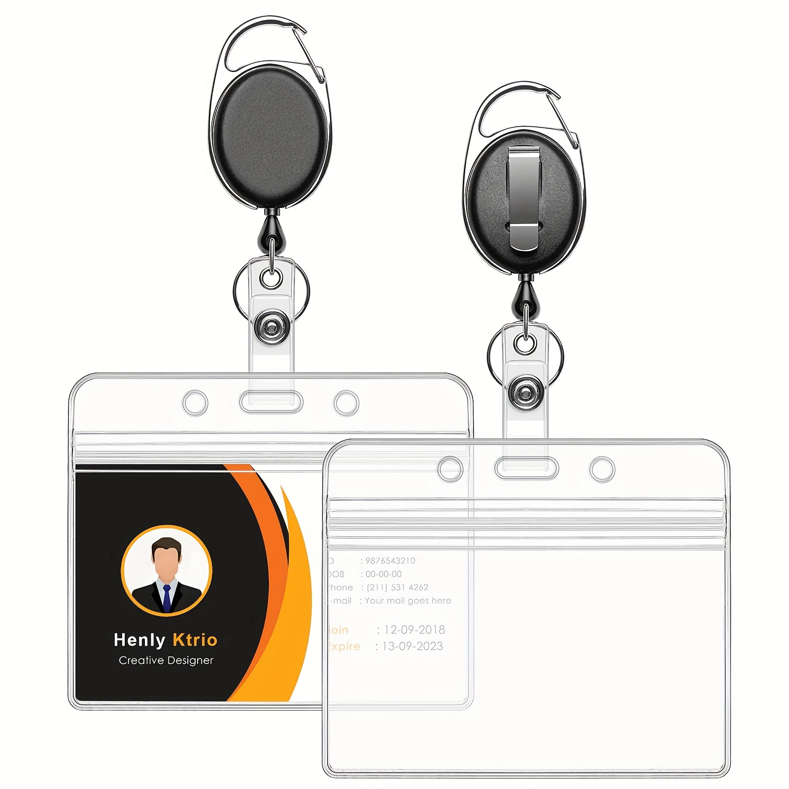 Retractable Badge Reel Pull ID Card Badge Holder with Horizontal