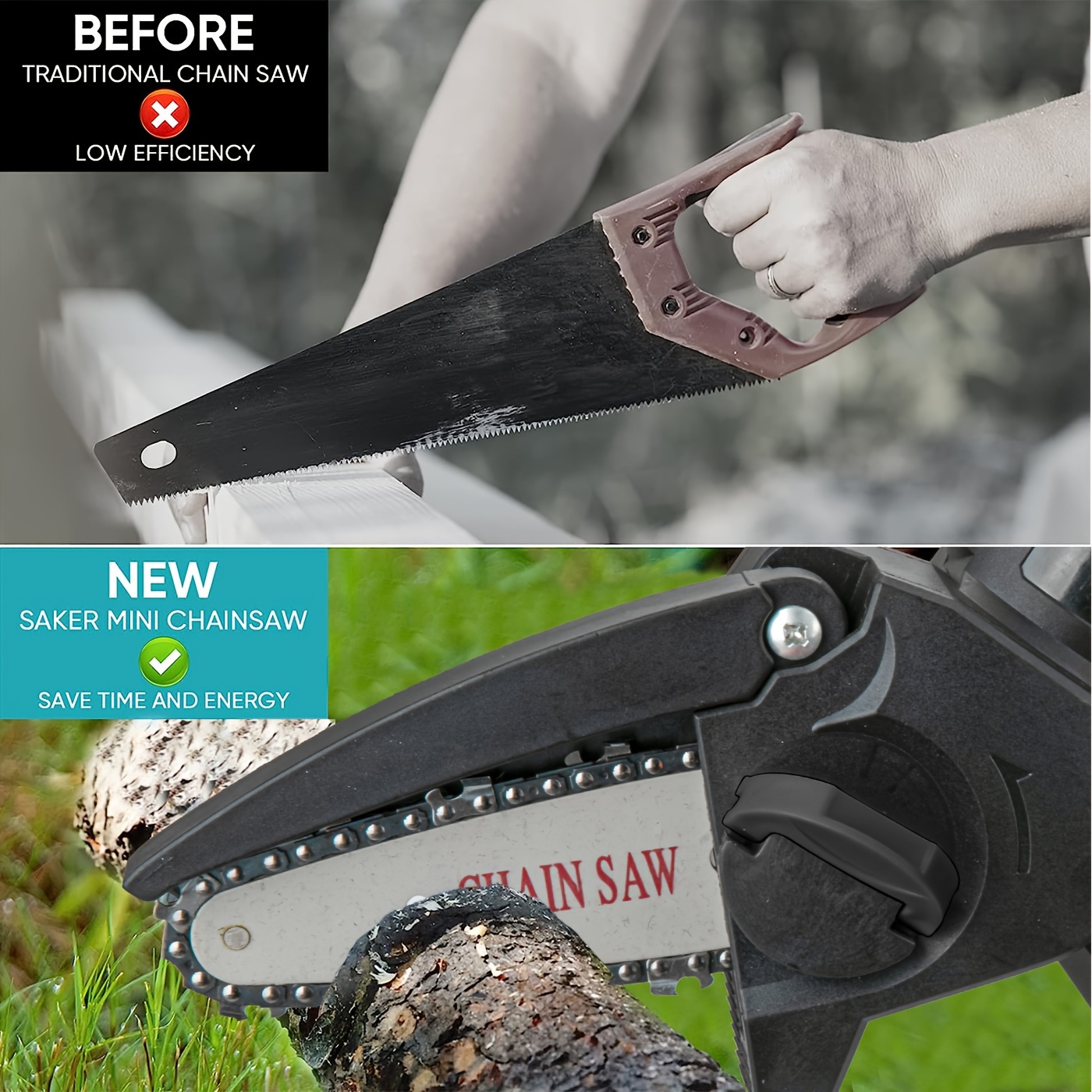 Saker Mini Chainsaw,6 Inch Portable Electric Chainsaw Cordless, Small  Handheld Chain saw for Tree Branches,Courtyard, Household and Garden,By  2PCS 20V