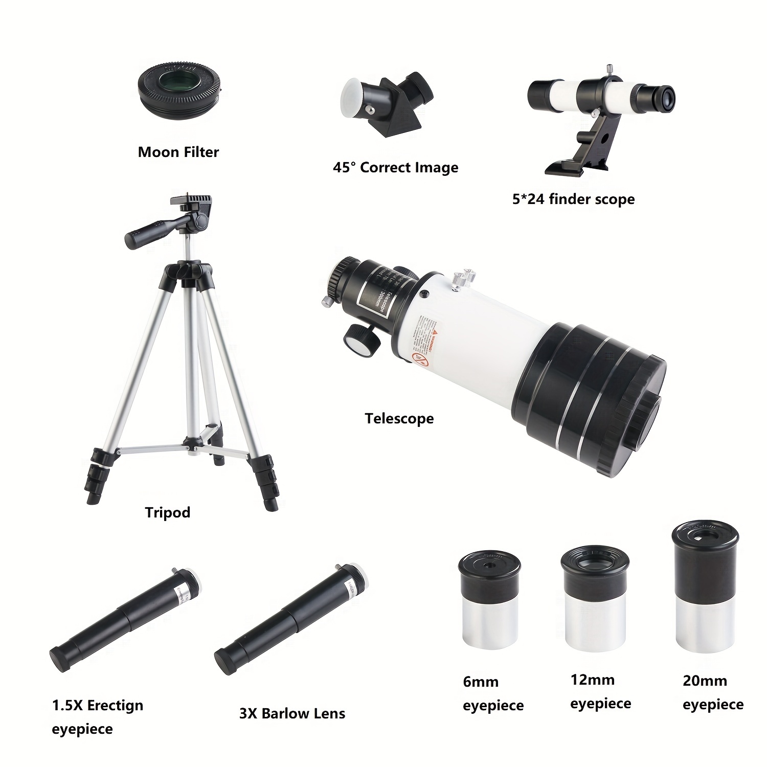 Telescopio astronómico para adultos y niños, 2.756 in de apertura, 15.748  in, telescopio astronómico de montaje multicapa (20X-333X), trípode