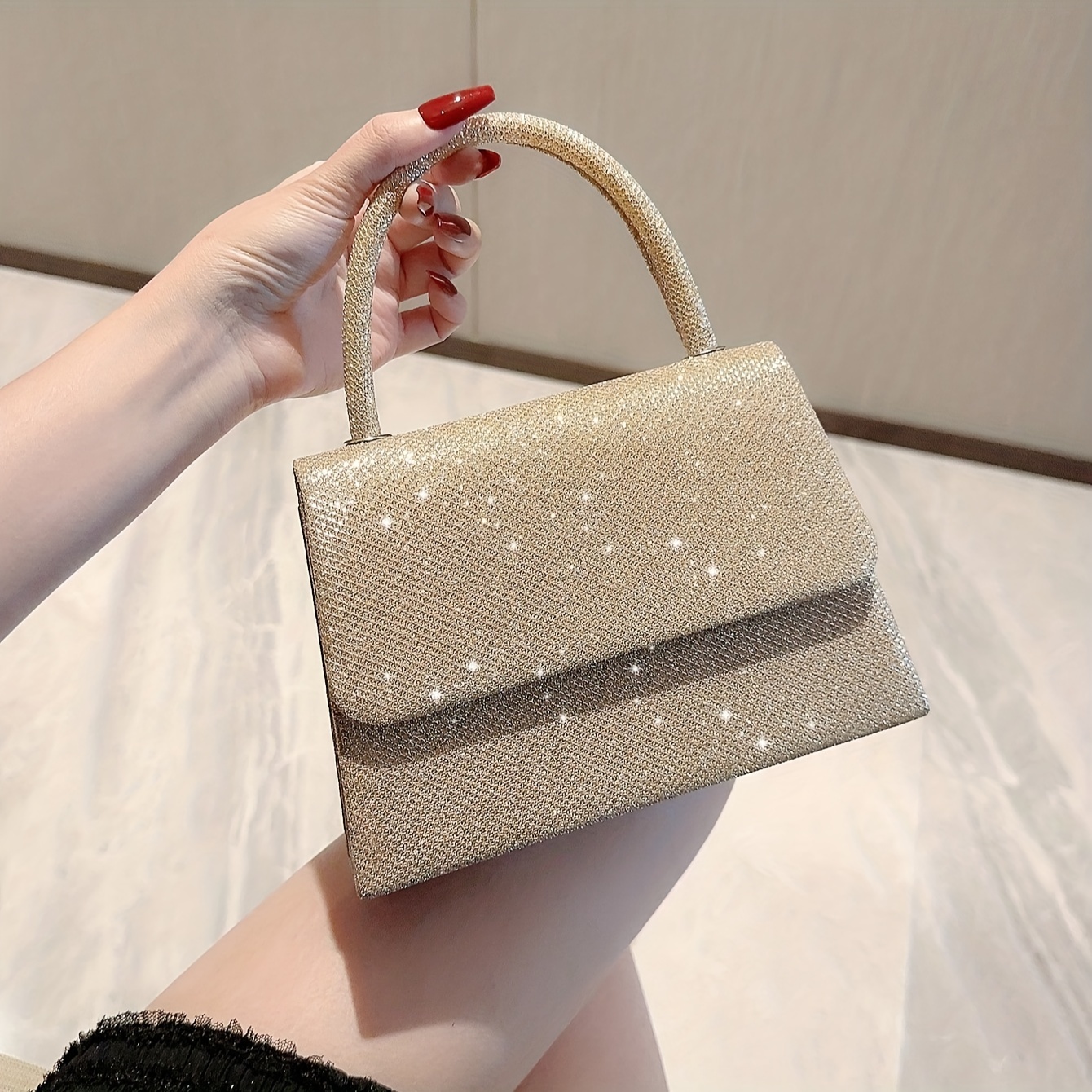 

Glitter Versatile Shoulder Bag, Flap Magnet Elegant Stylish Underarm Bag, Portable Top Handle Handbag