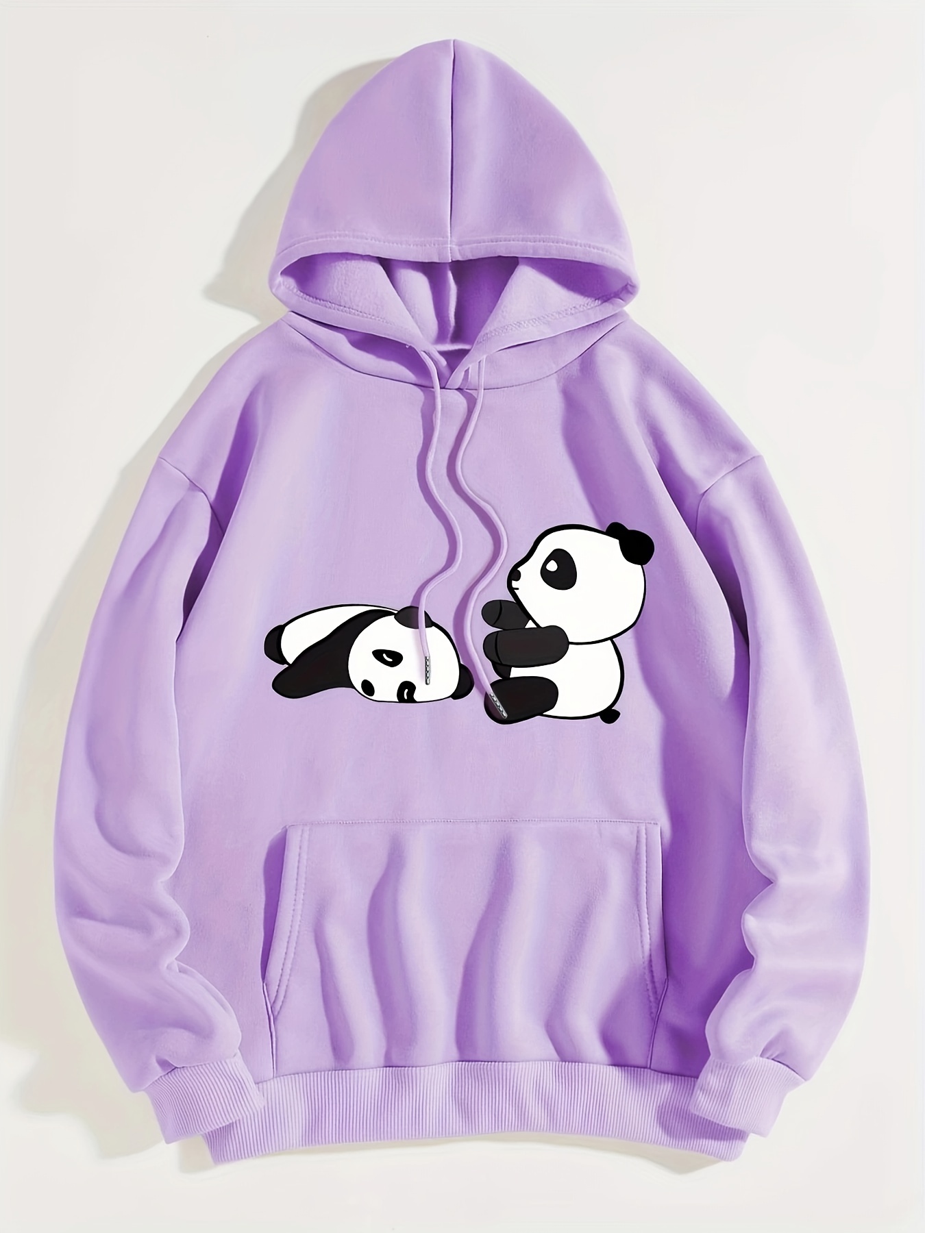 Panda & Letter Graphic Kangaroo Pocket Drawstring Thermal Hoodie