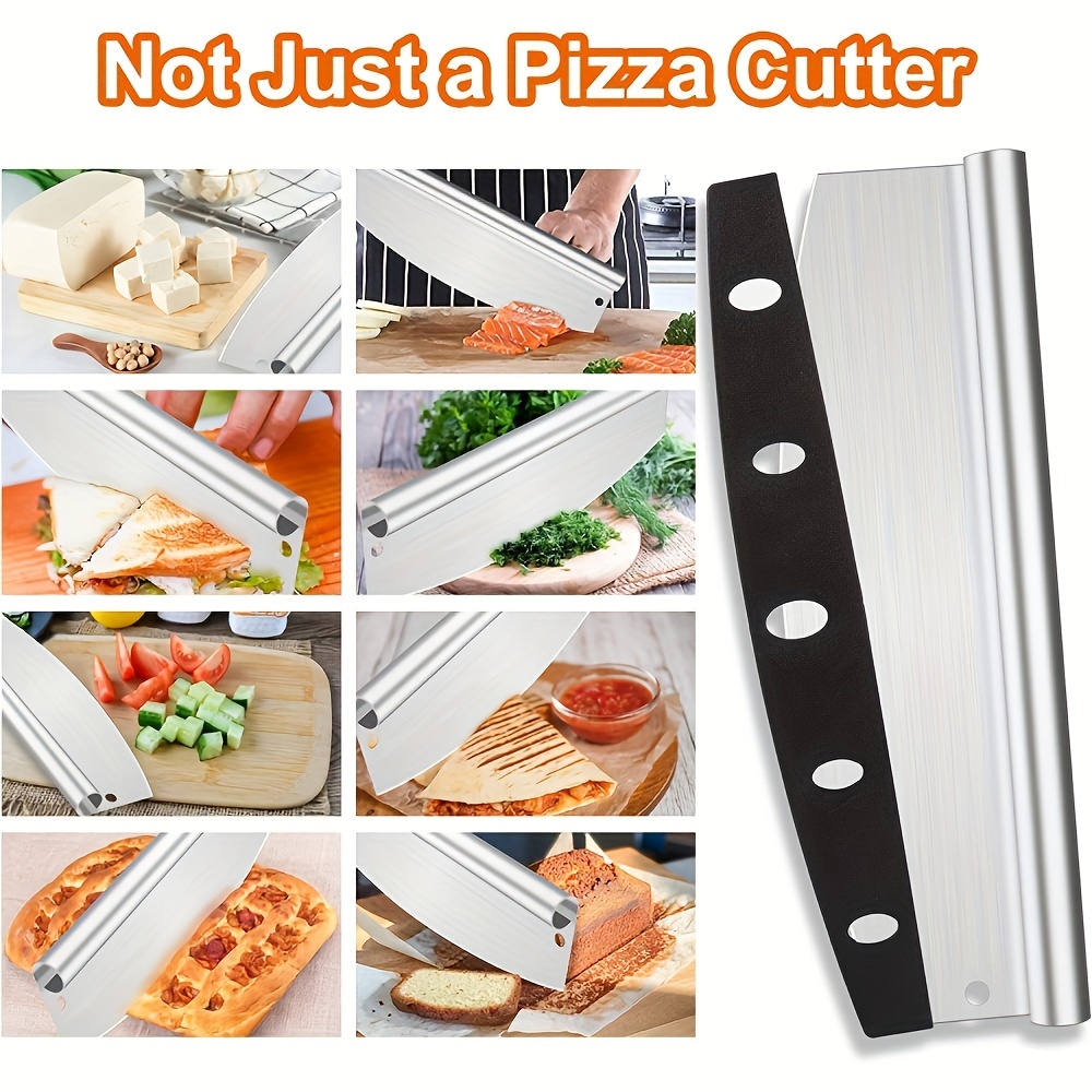 1pcs pizza cutter rocker with protective cover stainless steel pizza slicer pizza knife kitchen gadgets kitchen accessories used for cakes bread and pies kitchen baking tool suitable for home kitchen baking and home pizza baking
