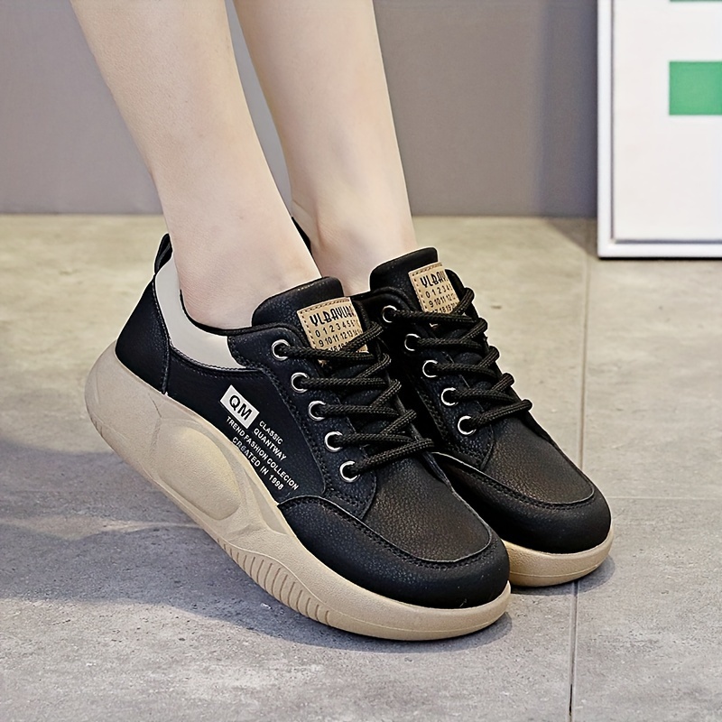 Women's Solid Color Trendy Sneakers Lace Soft Sole Platform - Temu