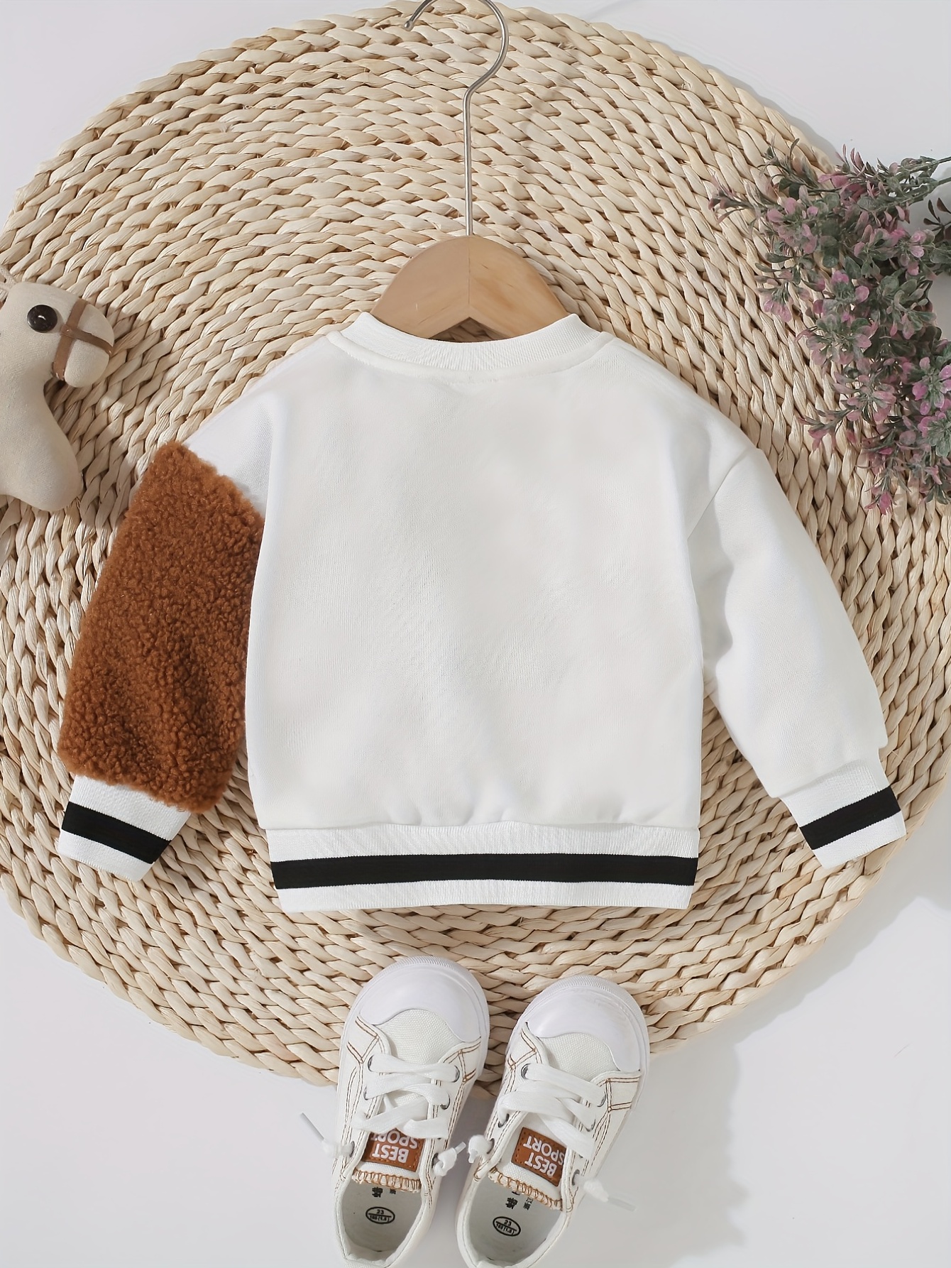 baby adorable bear embroidered jacket kids single breasted long sleeve trendy coat details 3