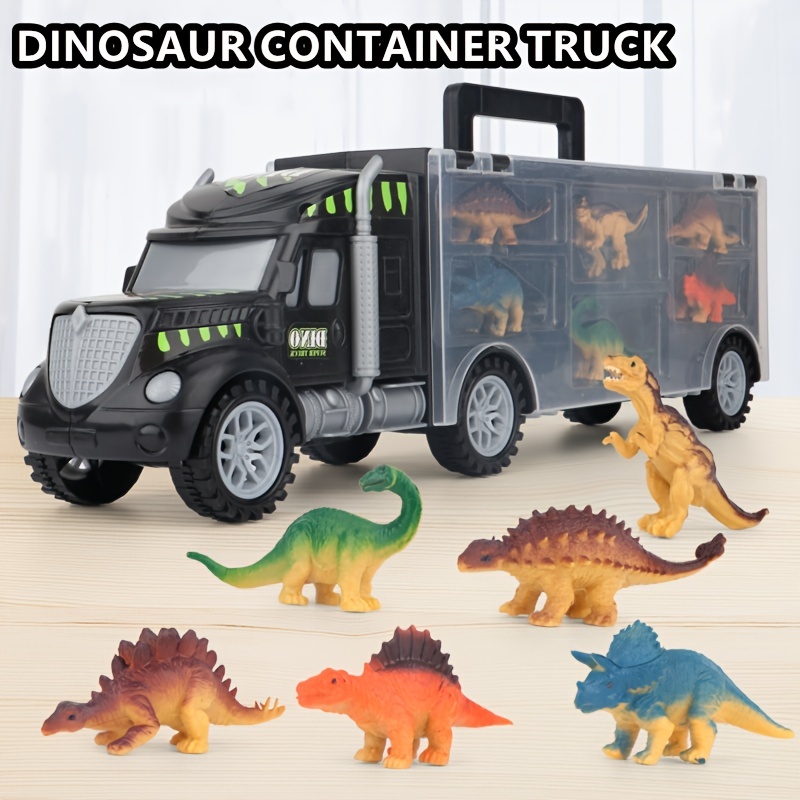 CUTE STONE Camion dinosaure 34 en 1 avec 12 mini figurines de dinosaures et  4 voitures, cadeau d'anniversaire pour garçons et tout-petits de 3 ans et
