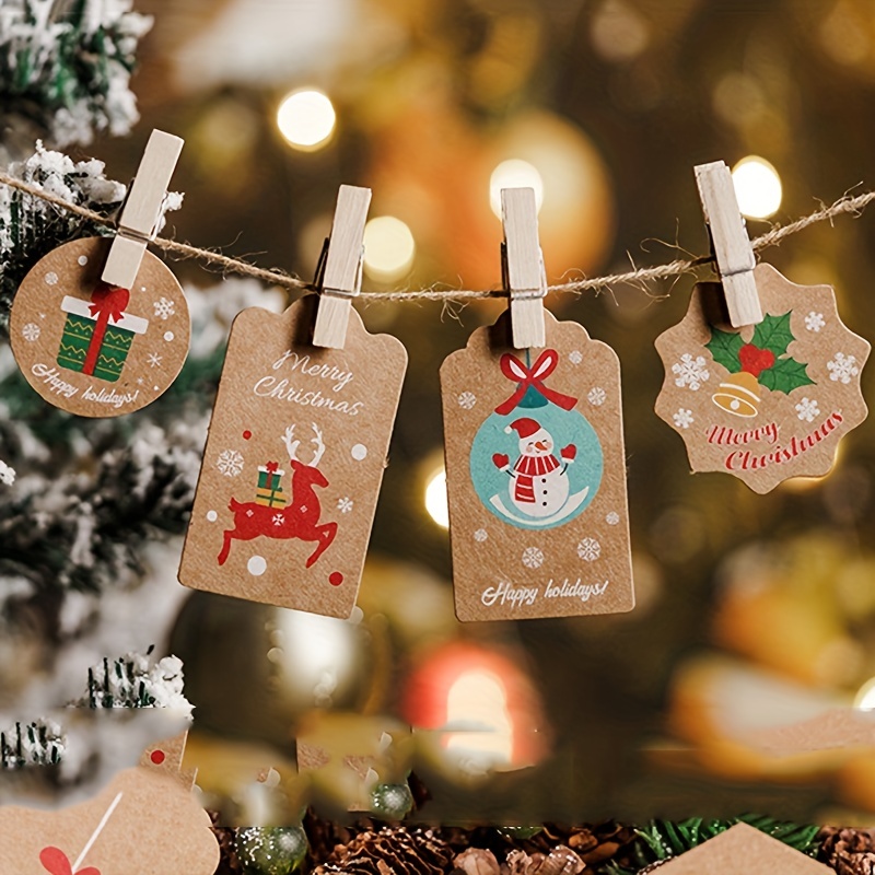 Keimprove 48 Pcs Christmas Gift Tags with String Christmas Tree Hanging  Ornament Xmas Gift Labels Christmas Theme Design Cardboard Christmas Tags  for