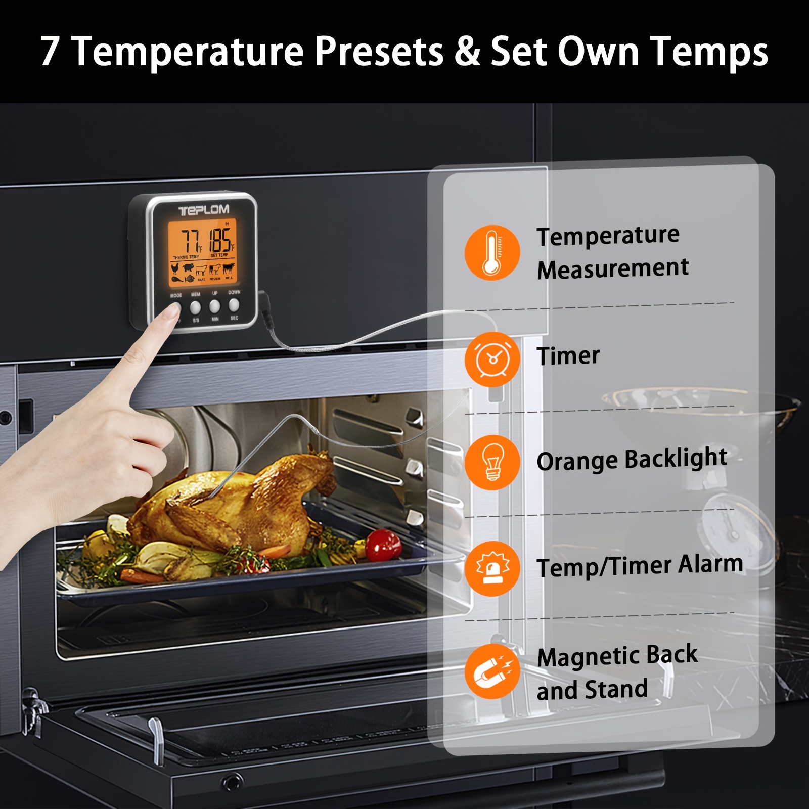 ThermoPro TP17 Digital Kitchen Thermometer Dual stainless-steel Meat Probes  Meat Thermometer For Oven With Timer And Backlight