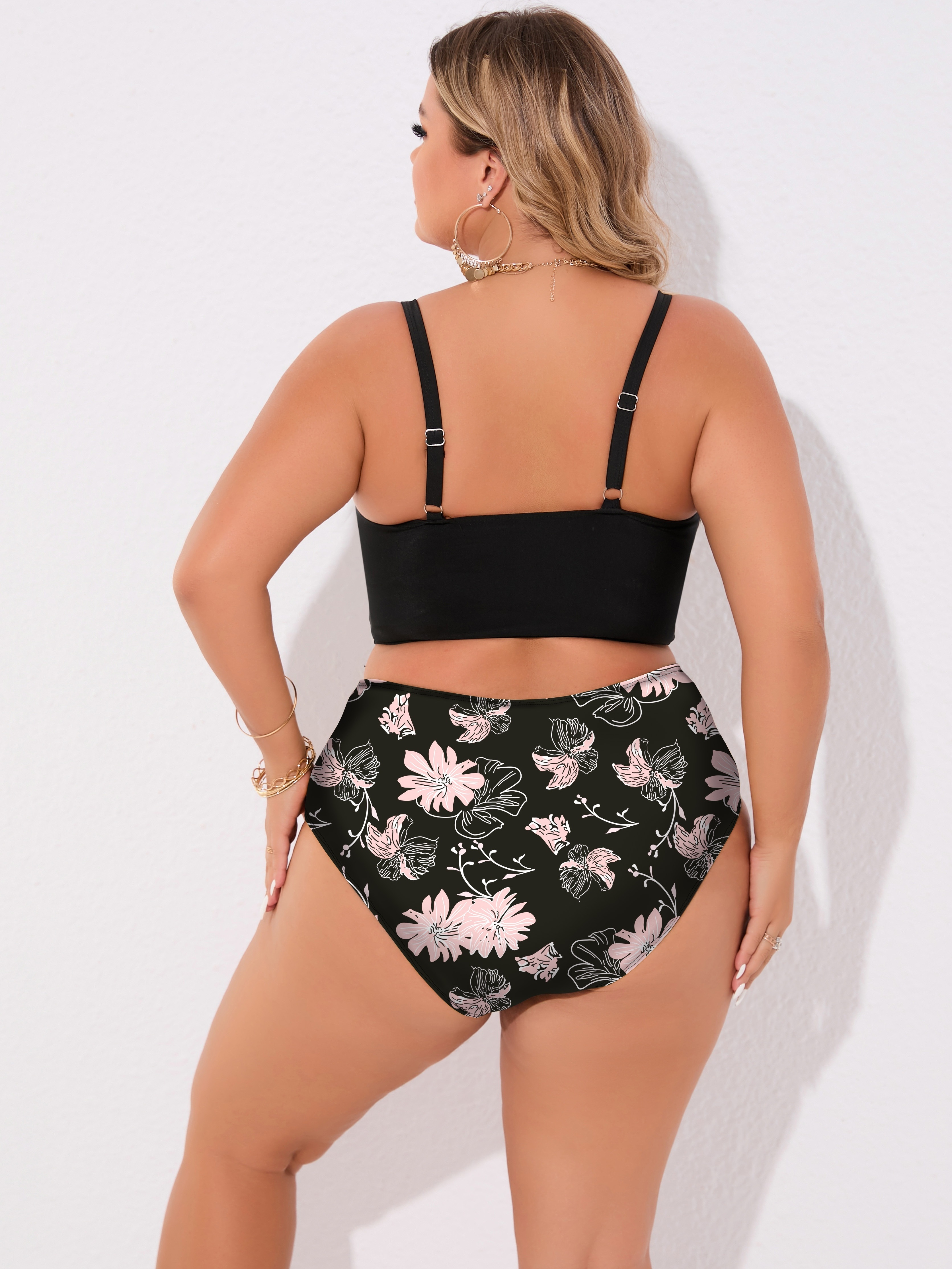 Plus Size Solid Cami Top Sunflower Print Pants Swimsuit Set - Temu