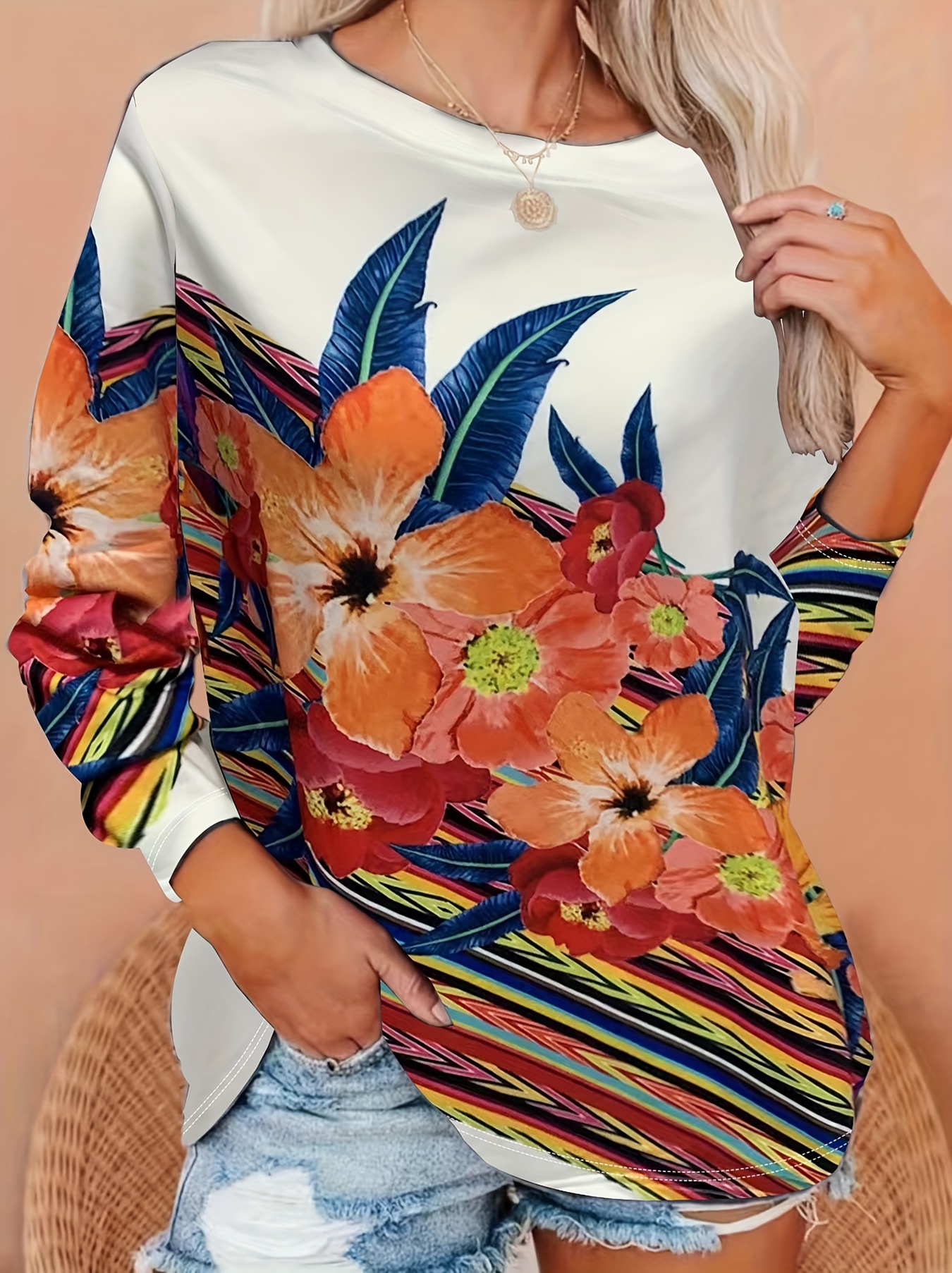 Women's floral outlet print sweatshirt