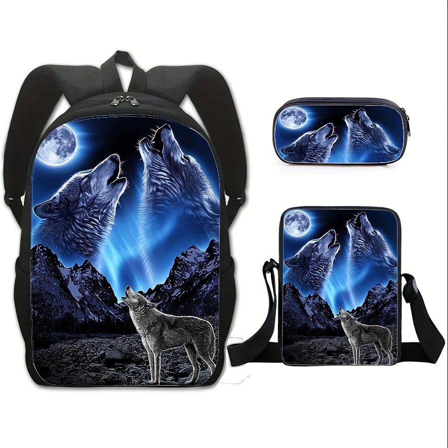 3pcs / set One Piece Skull Printed Backpack Set con bolso de