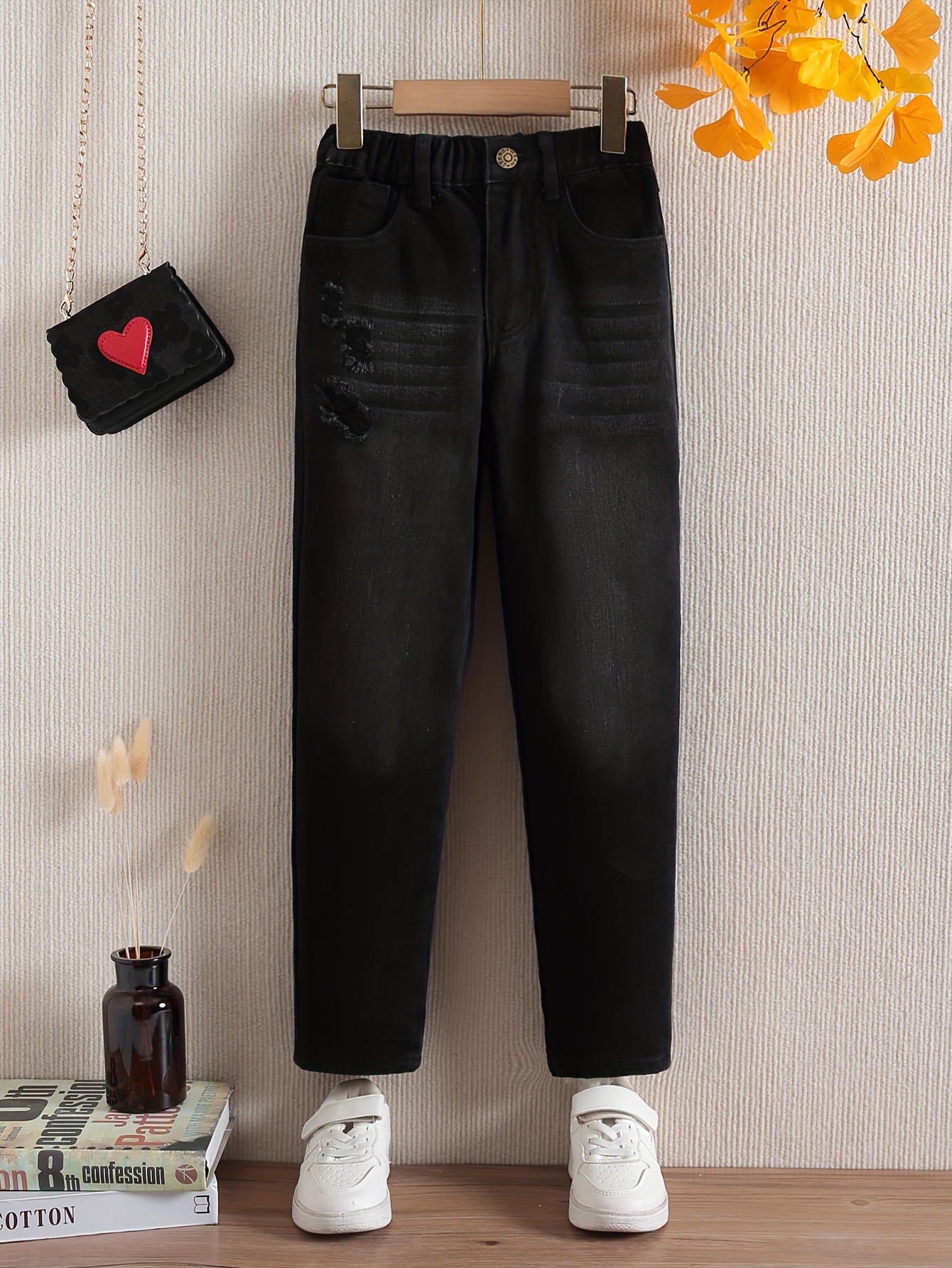 Girls Black Jeans Casual Straight Leg Loose Versatile Denim - Temu